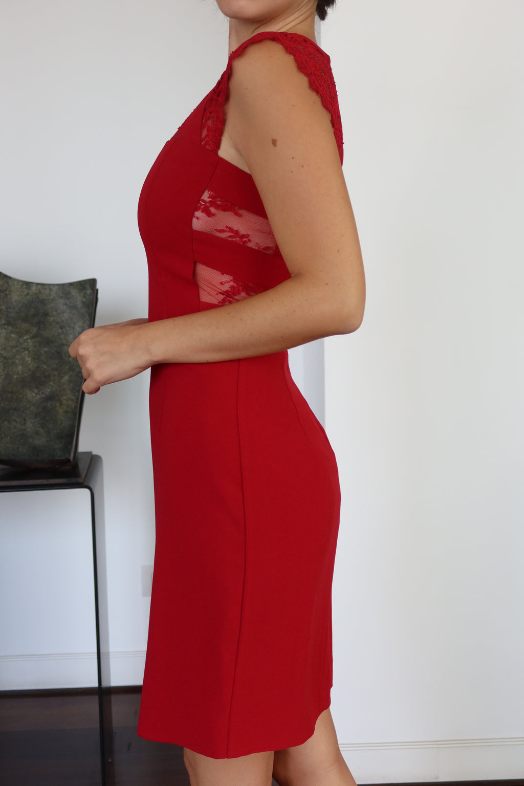 Vestido The Kooples Rojo con Detalles de Encaje