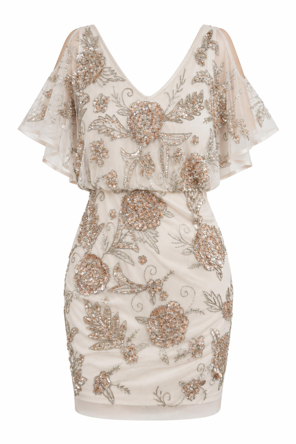 Aidan Mattox Ivory Sequin Embellished Mini Dress