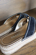 Sandalias Espadrille de Plataforma de Cuero Negro de Prada