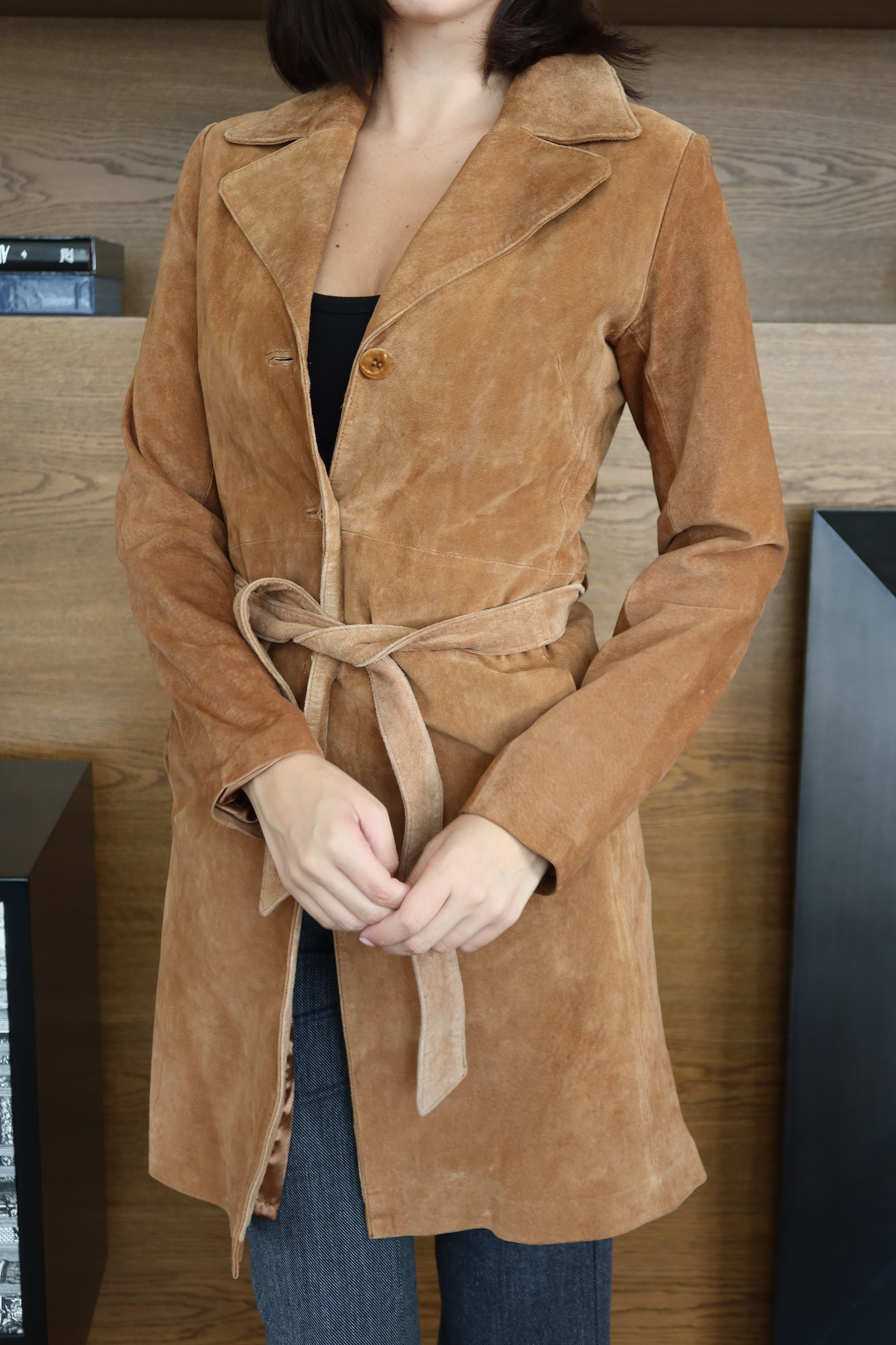 Axen B Camel Suede Long Coat