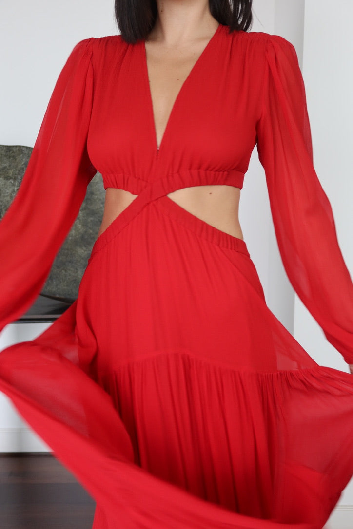 Vestido Maxi Rojo con Cut-Out A.L.C