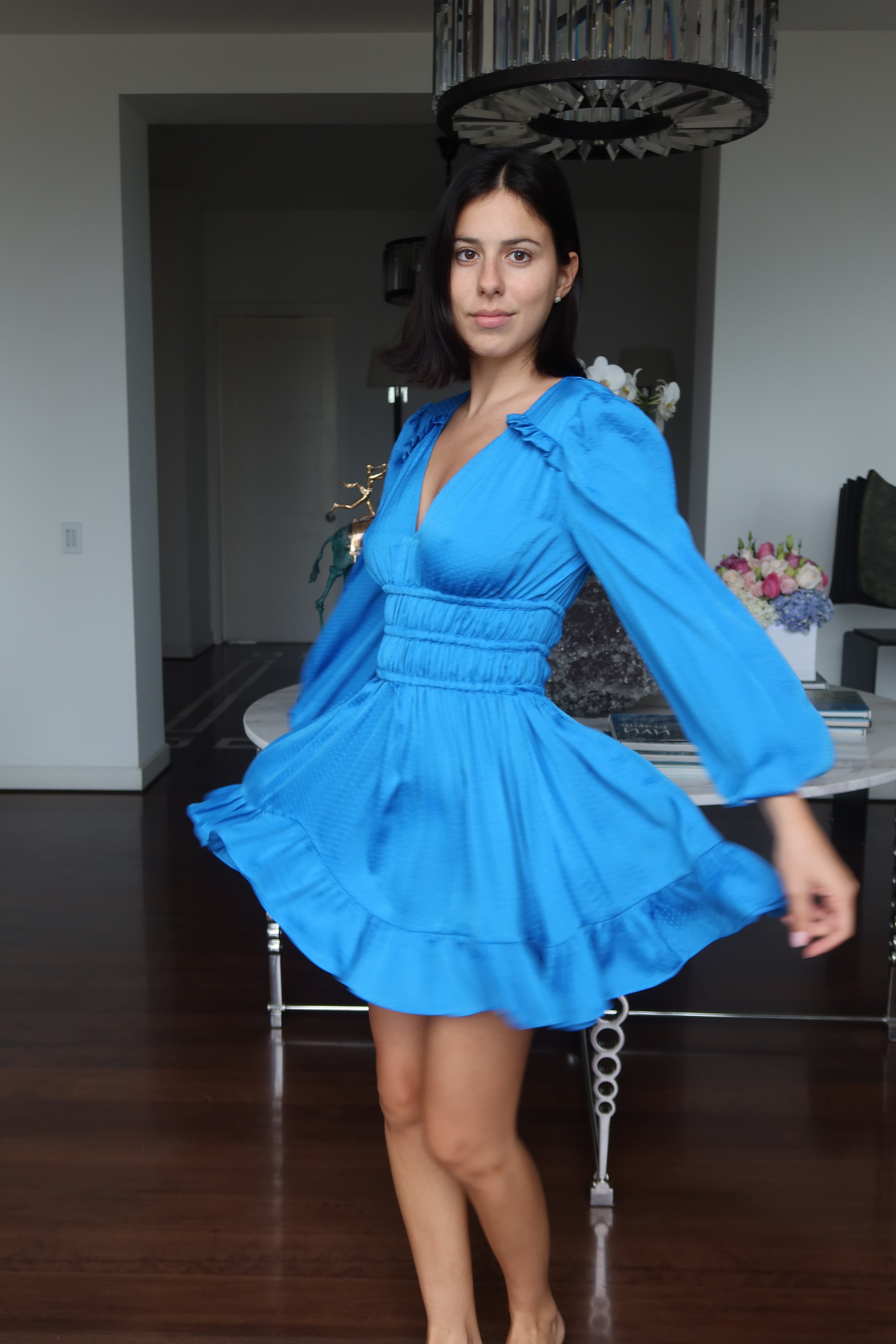 Maje Blue Ruched Mini Dress