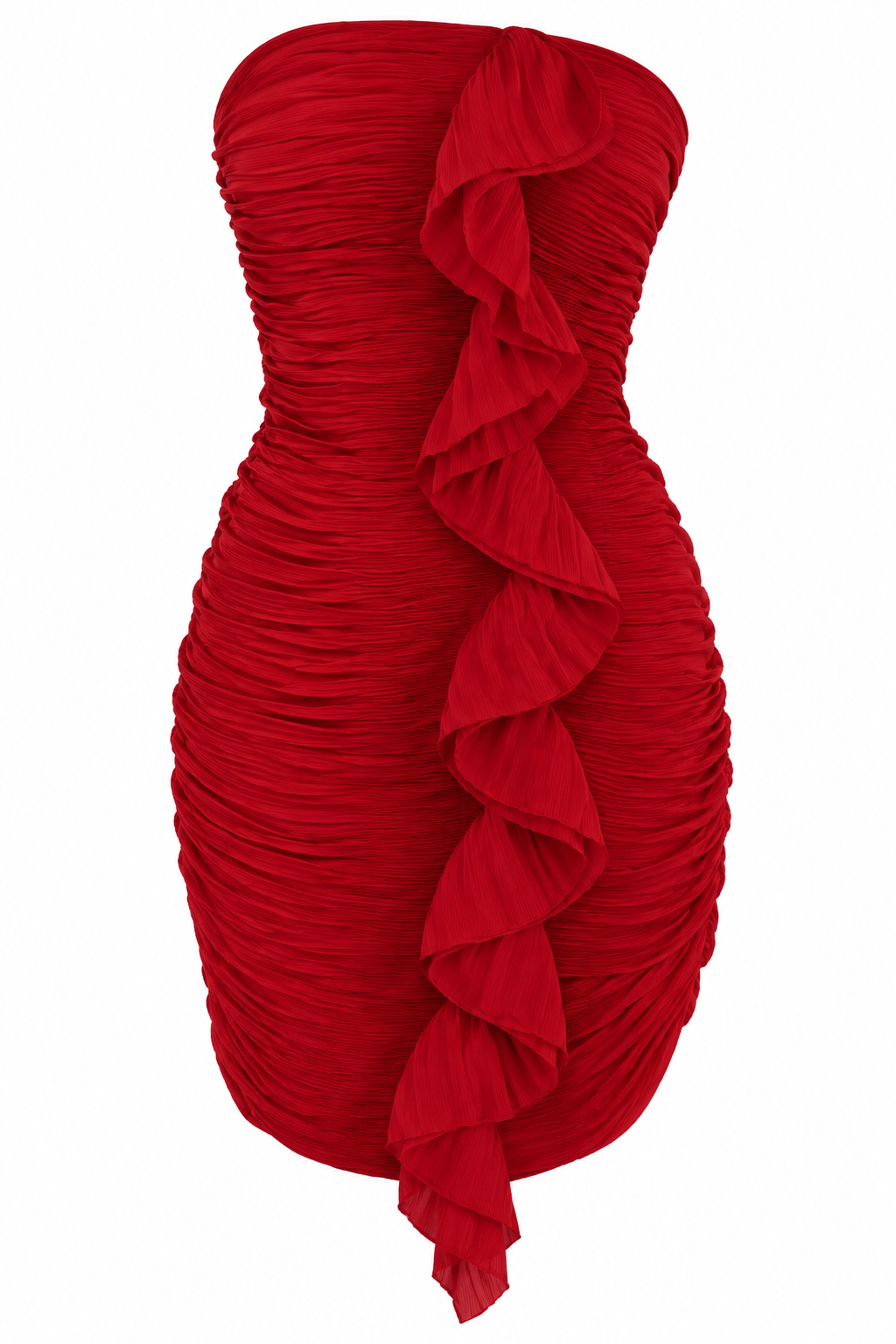 Vestido Diane von Furstenberg Rojo Strapless con Volantes
