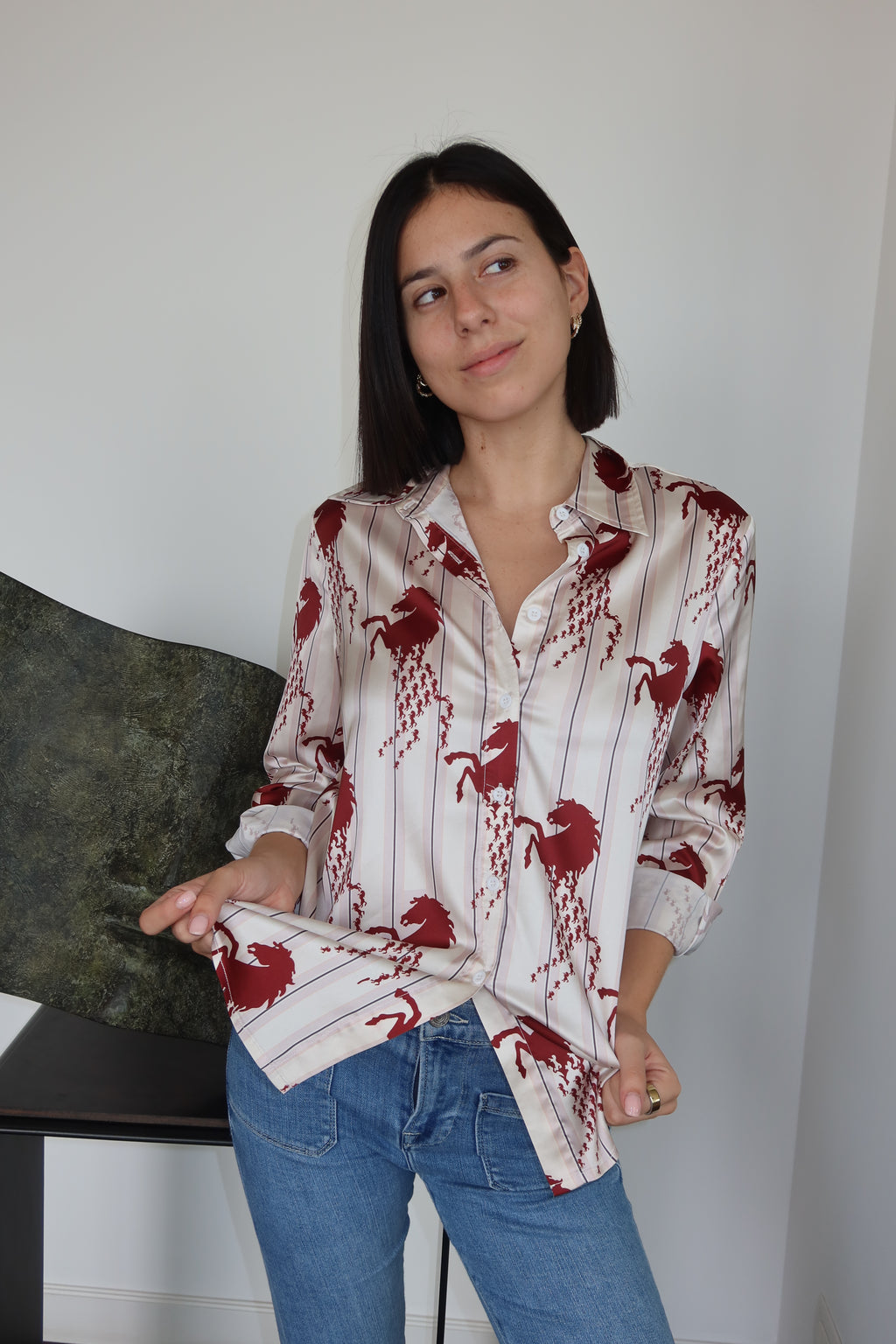 Camisa Estampada de Satén Céline