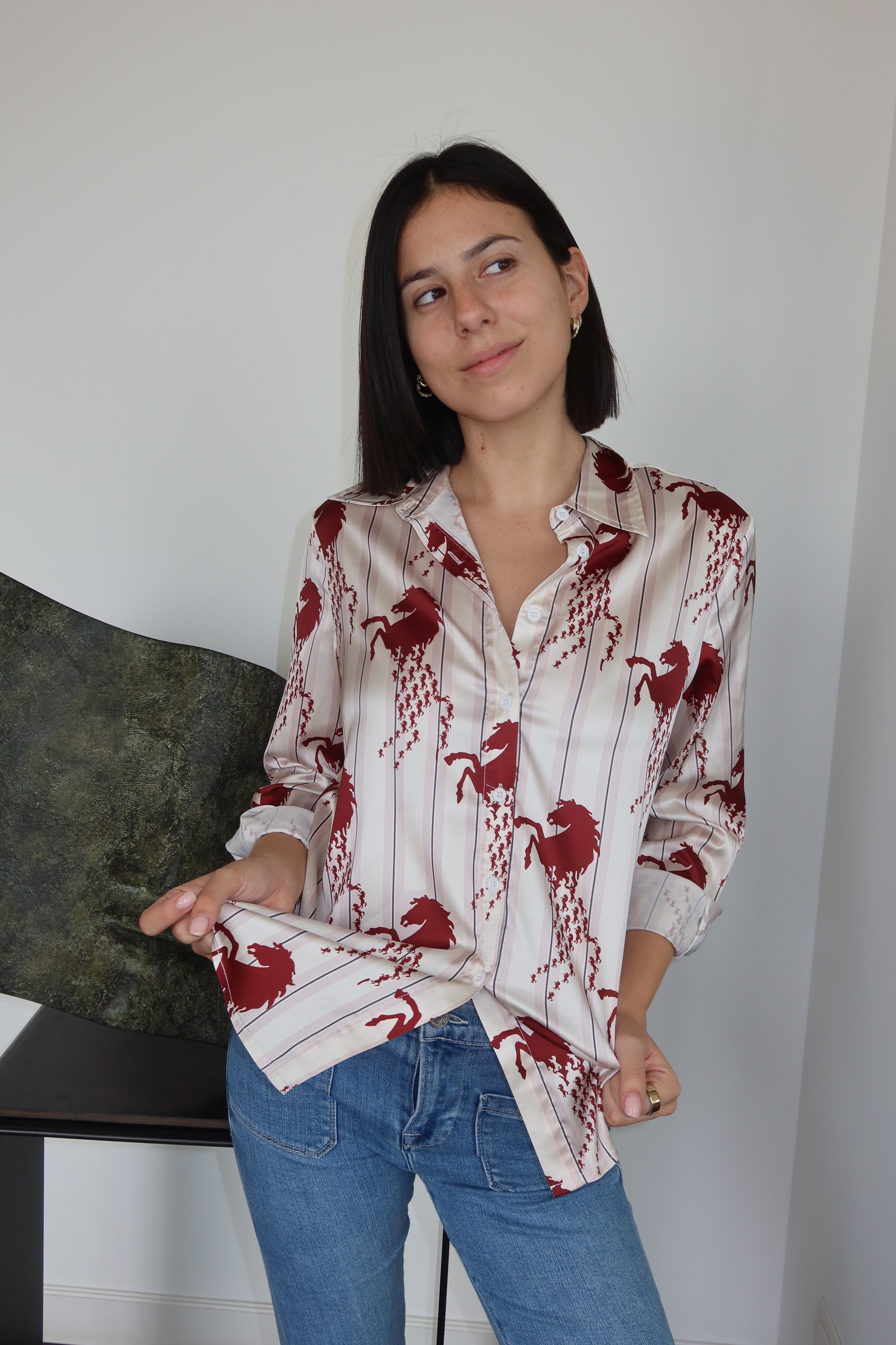 Camisa Estampada de Satén Céline