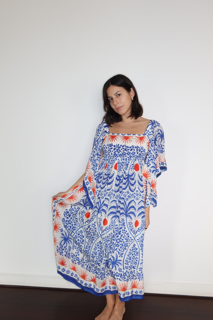 Vestido Boho Azul y Blanco FARM Rio