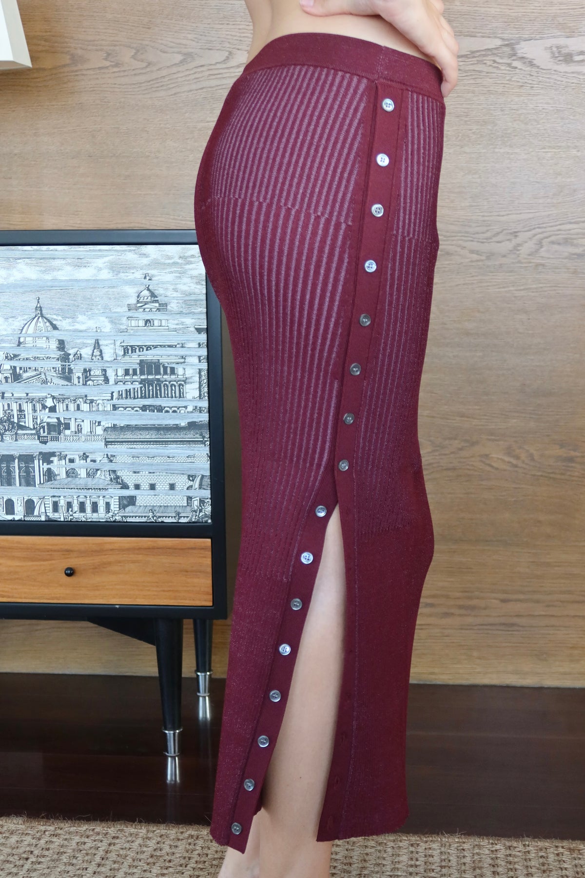 Jonathan Simkhai Burgundy Knit Midi Skirt