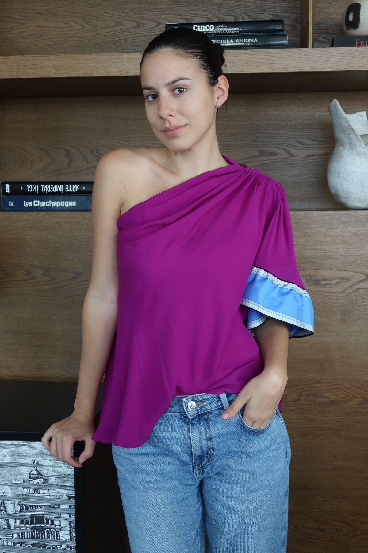 Emilio Pucci Fuchsia One-Shoulder Draped Top