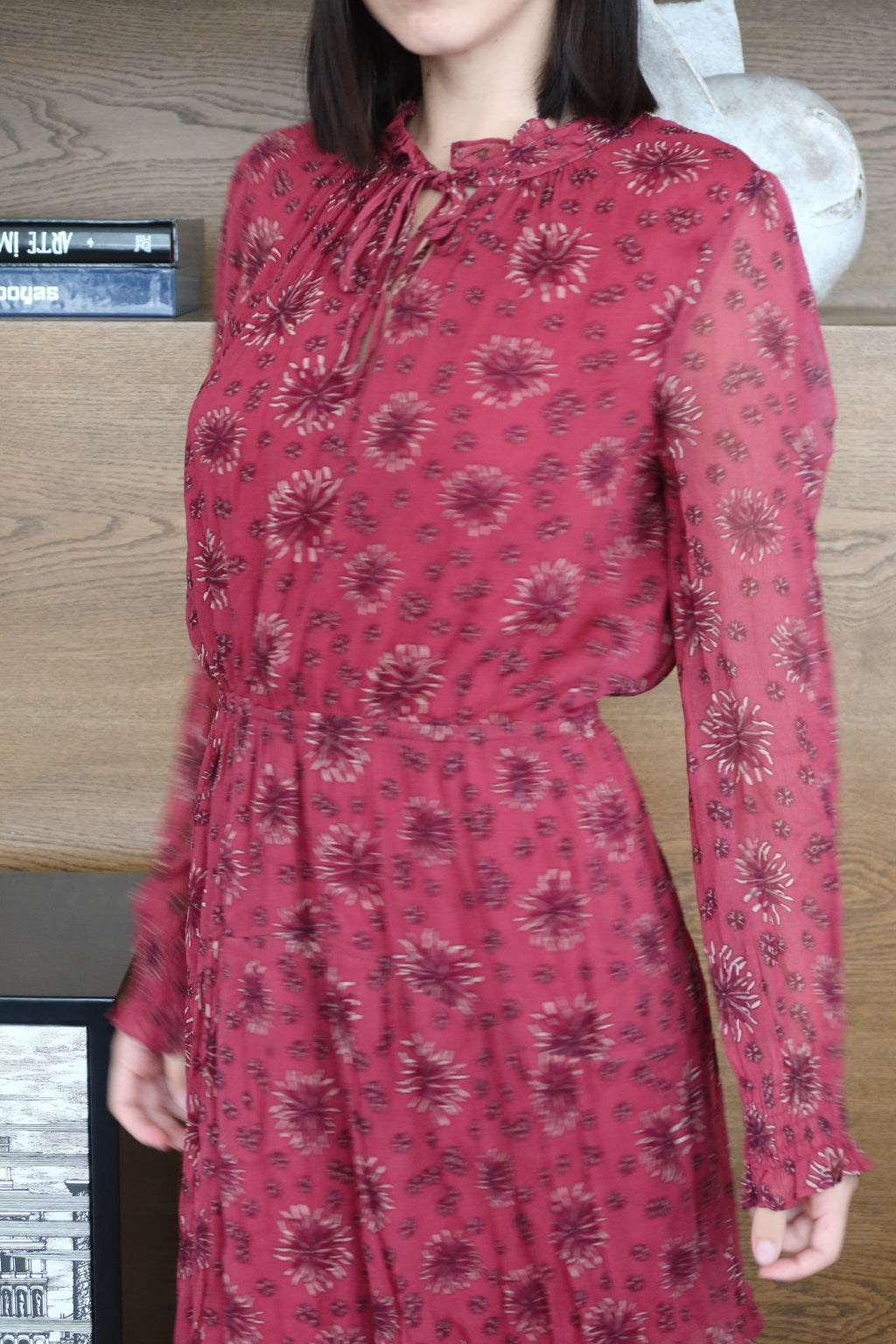 ba&sh Red Floral Tie-Neck Mini Dress