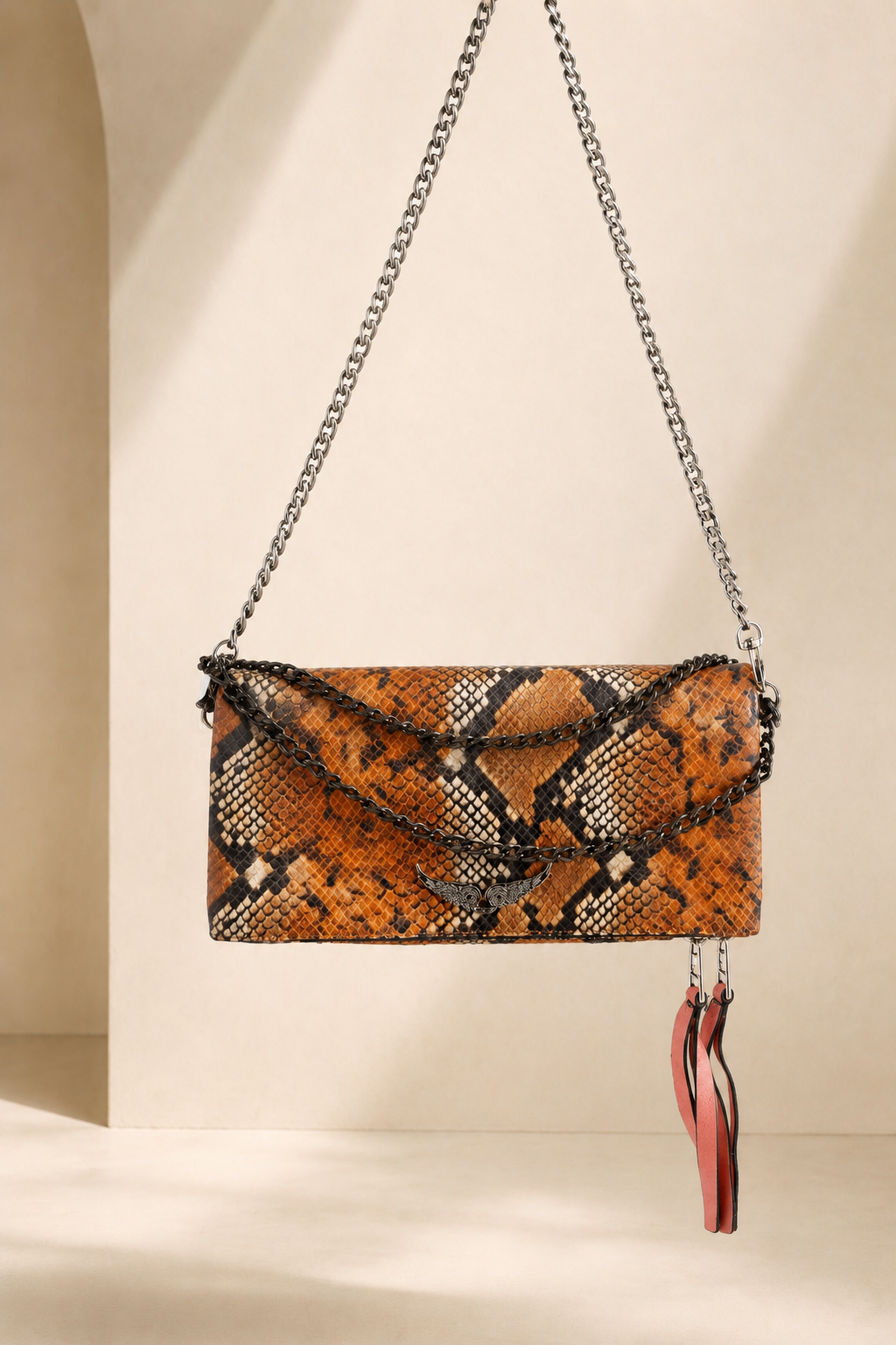 Zadig & Voltaire Brown Snake-Effect Chain Bag
