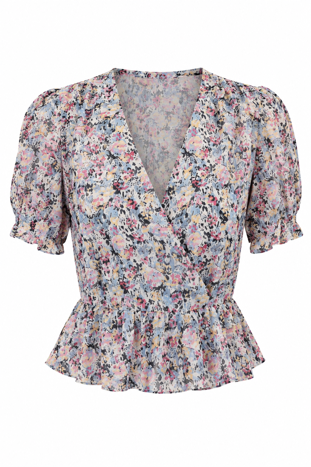 AllSaints Floral Print Puff-Sleeve Peplum Blouse