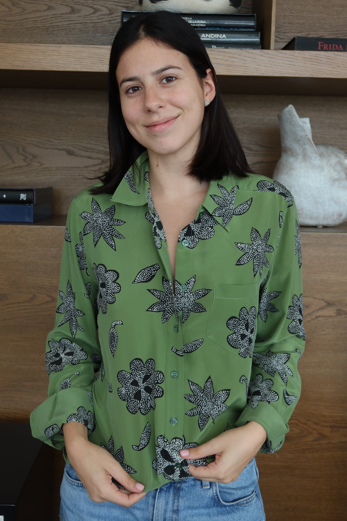 Equipment Green Floral-Print Blouse