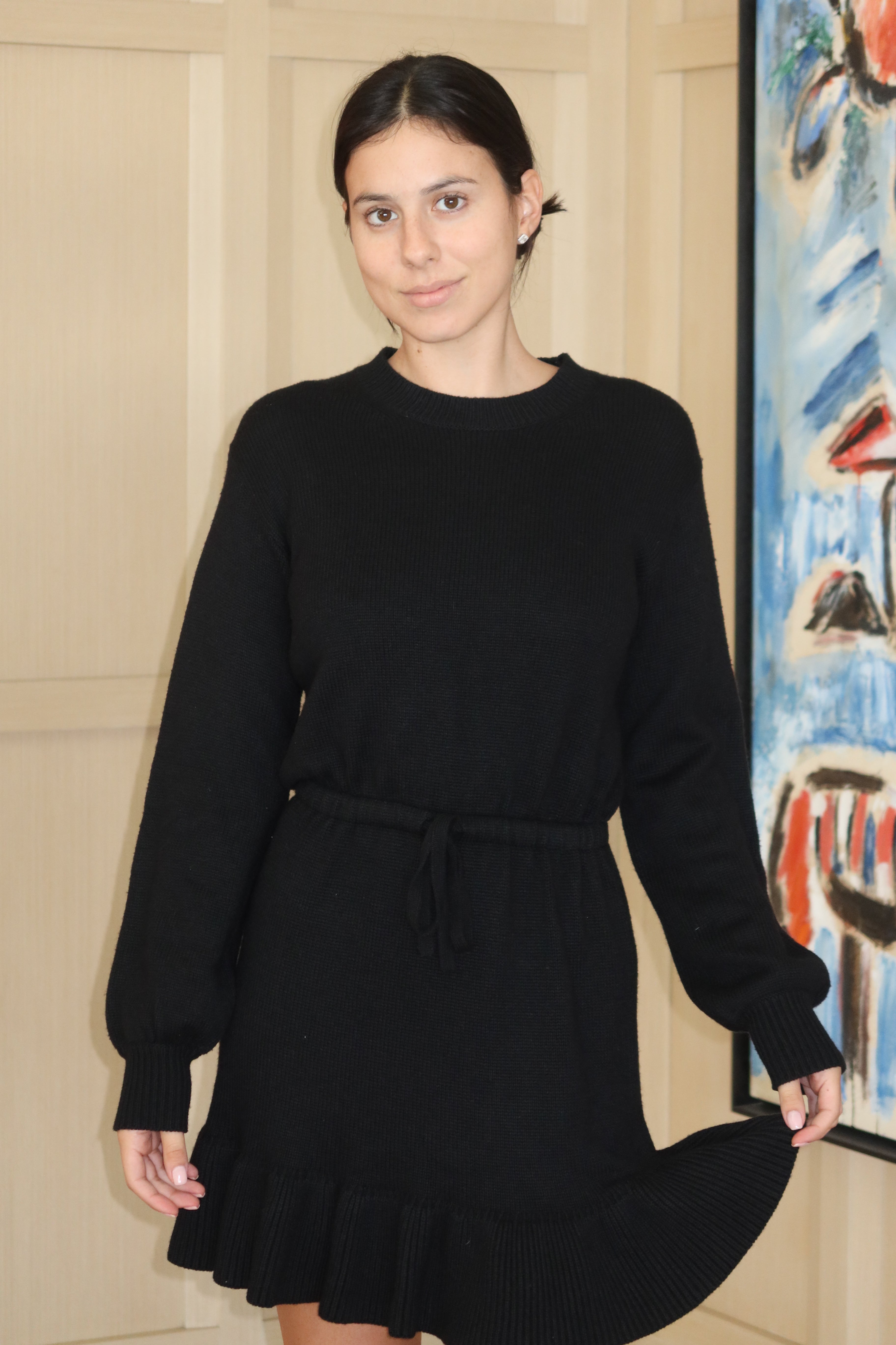 Cinq à Sept Vestido Mini Negro de Tejido Plisado