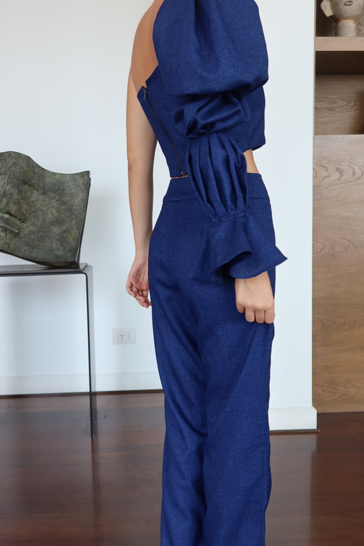 Isabella Salvador Blue One-Shoulder Set