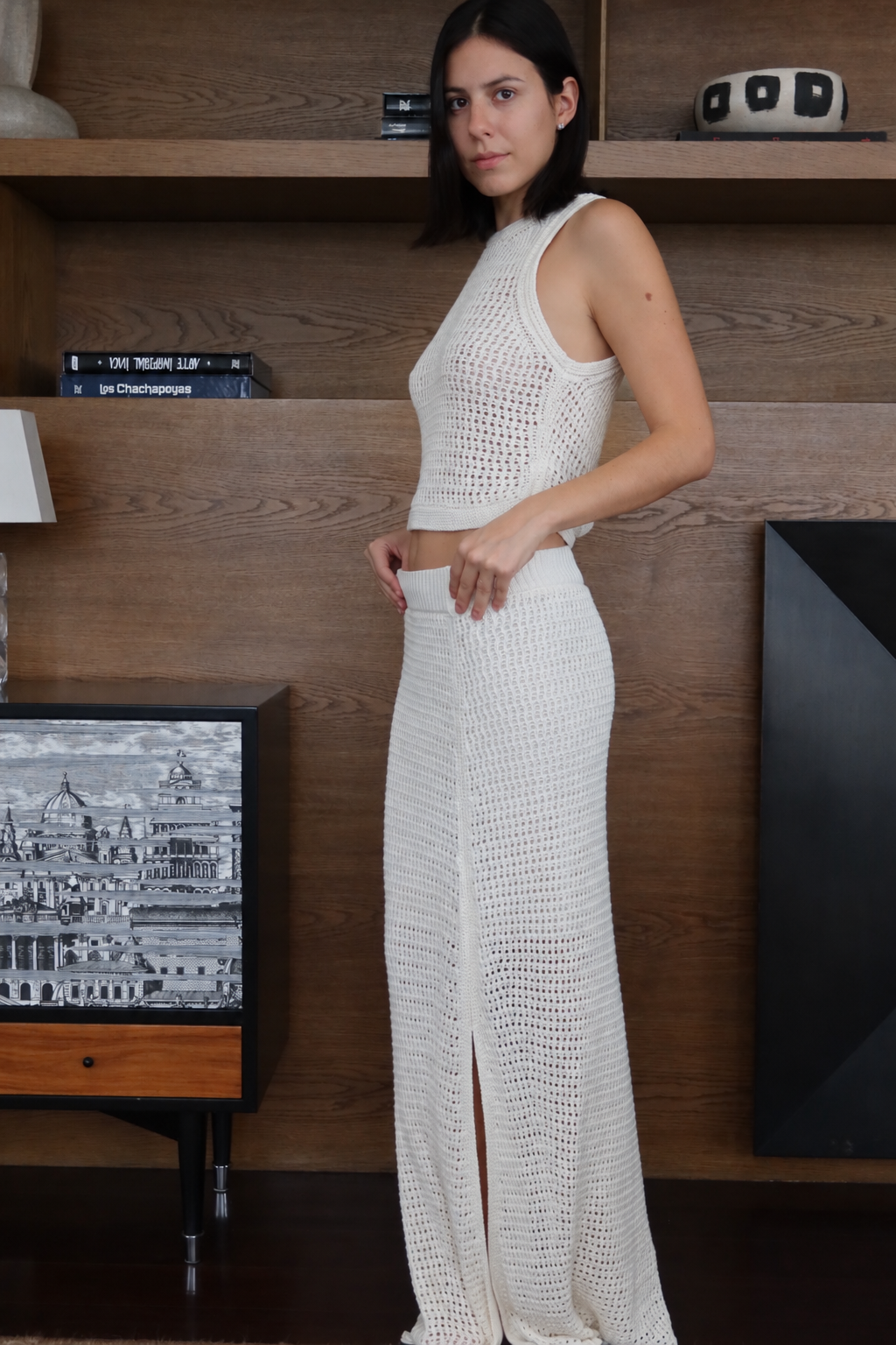 A.L.C. Ivory Crochet Knit Maxi Skirt Set
