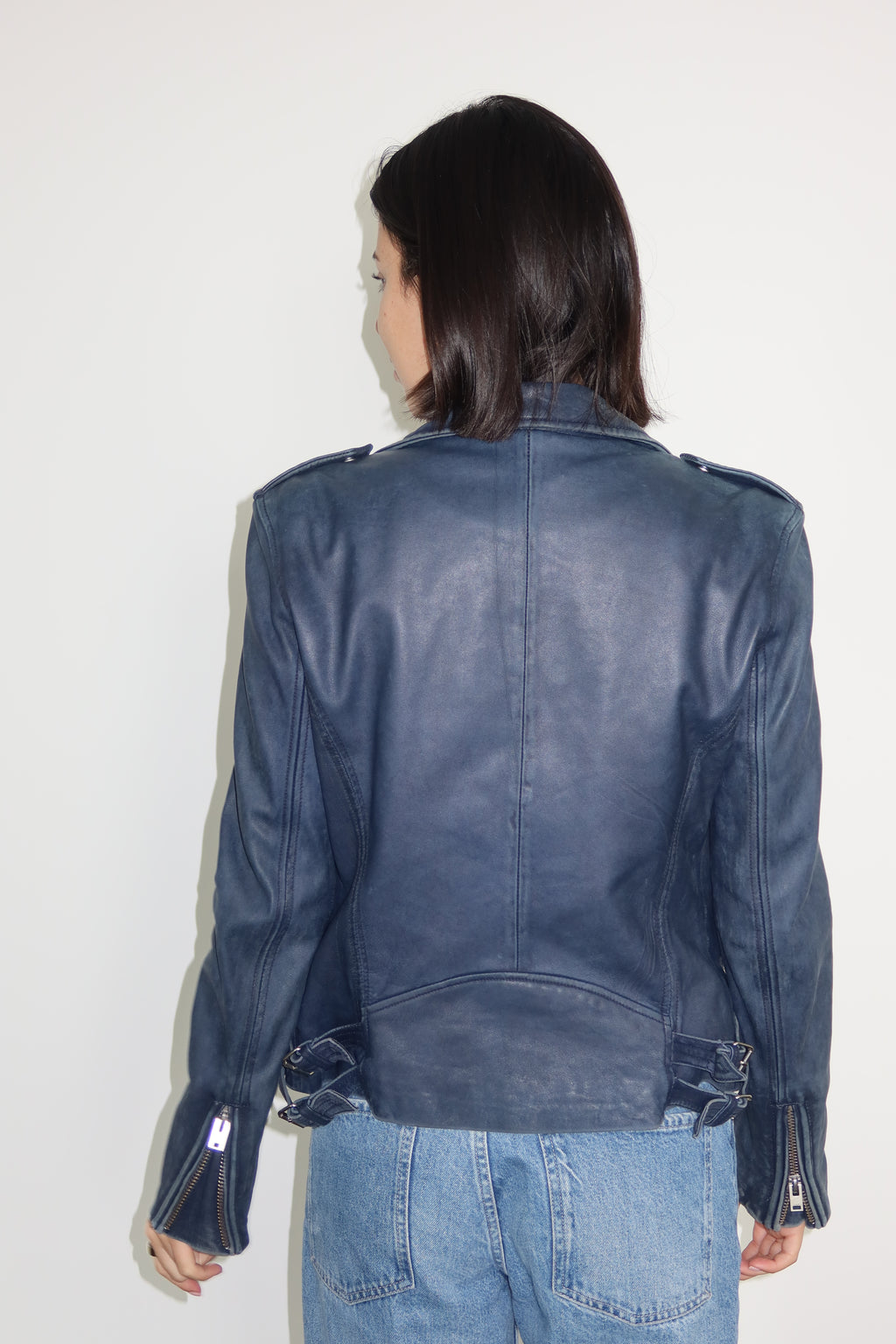 IRO Casaca Biker de Cuero Azul