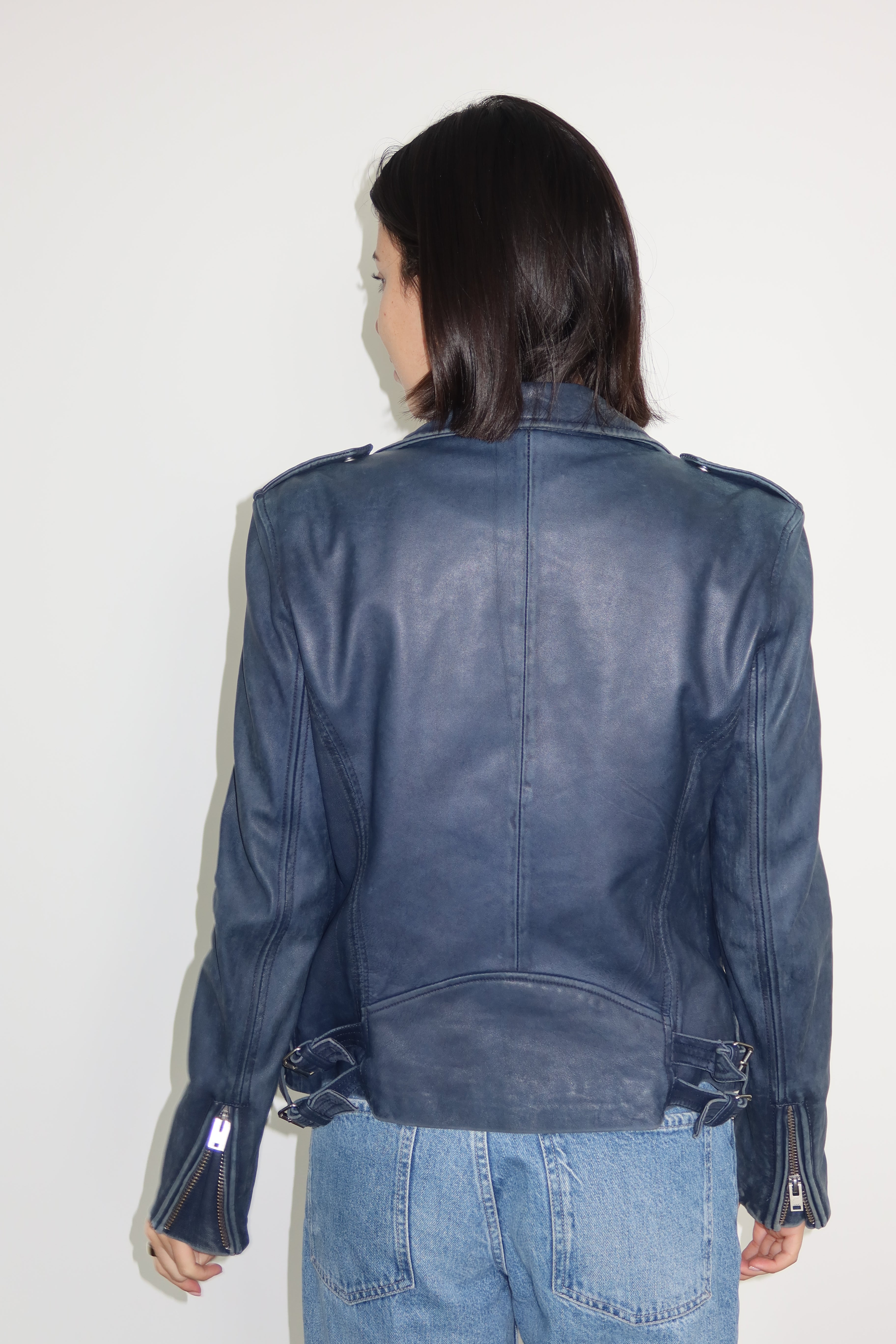 IRO Casaca Biker de Cuero Azul