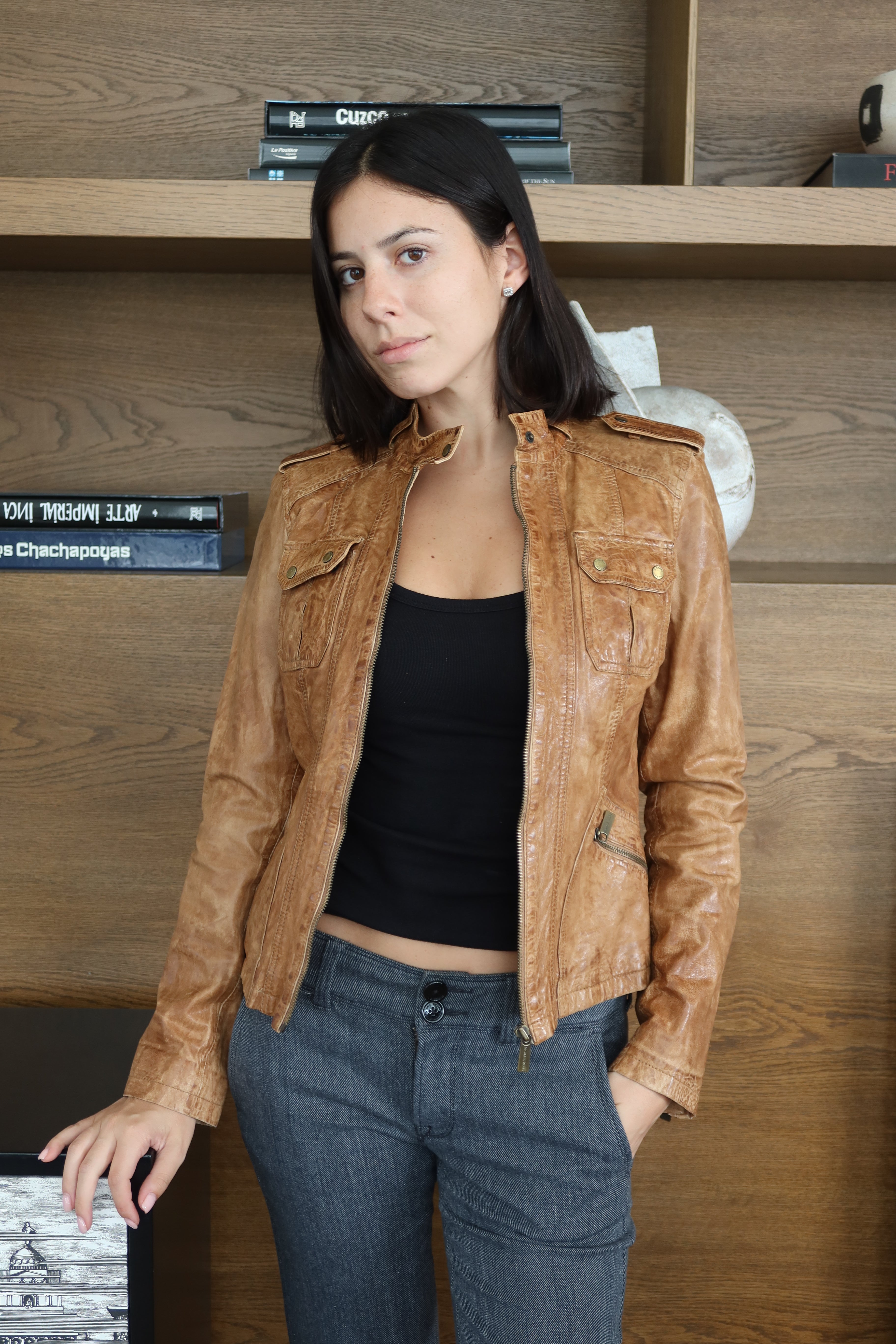 Michael Kors Tan Leather Moto Jacket