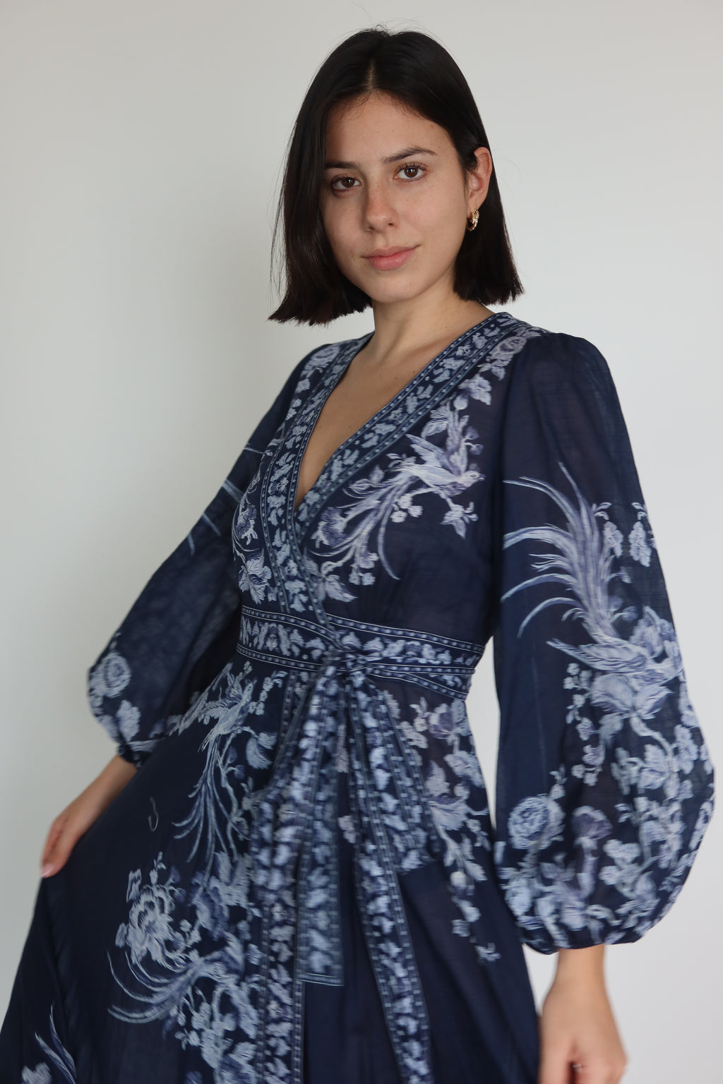 Zimmermann Navy Floral Wrap Maxi Dress