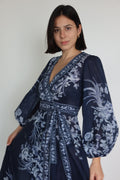 Zimmermann Navy Floral Wrap Maxi Dress