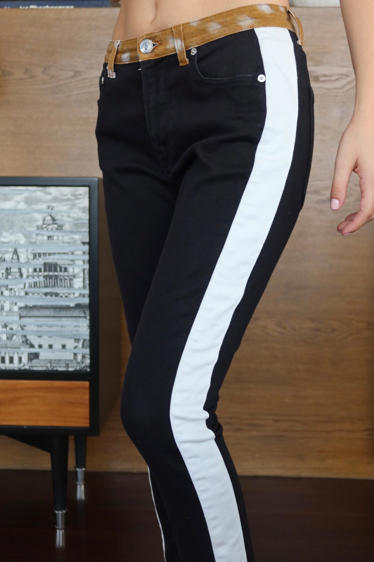 Burberry Black Jeans with White Side Stripes