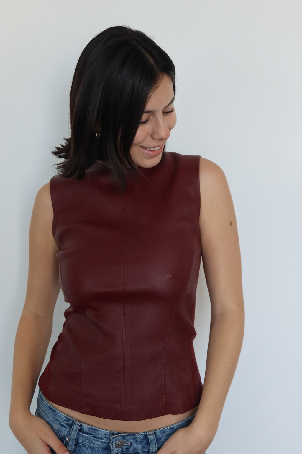 Theory Burgundy Leather Top