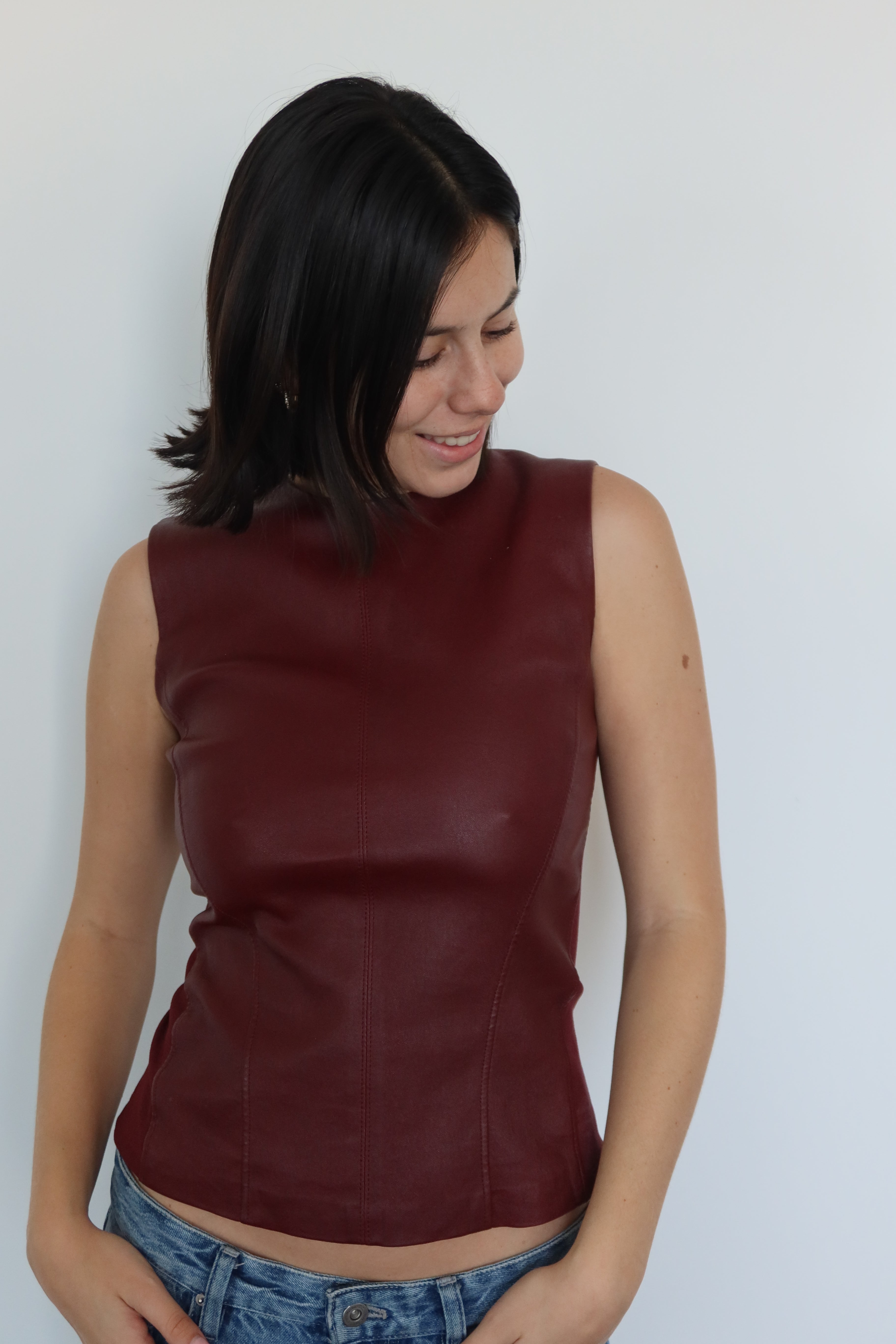 Theory Burgundy Leather Top