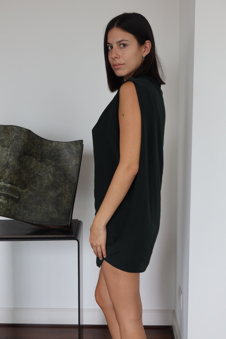 AllSaints Dark Green Draped Mini Dress