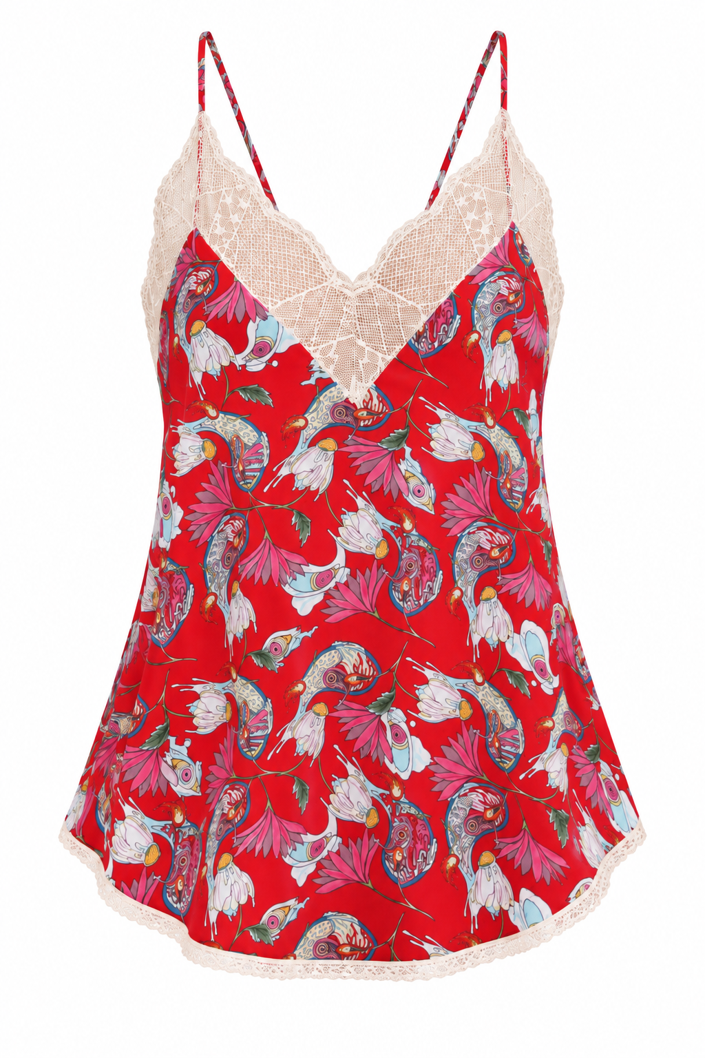 Zadig & Voltaire Red Floral Lace Cami Top