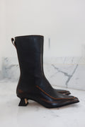 Miista Black Leather Sculptural Heel Ankle Boots