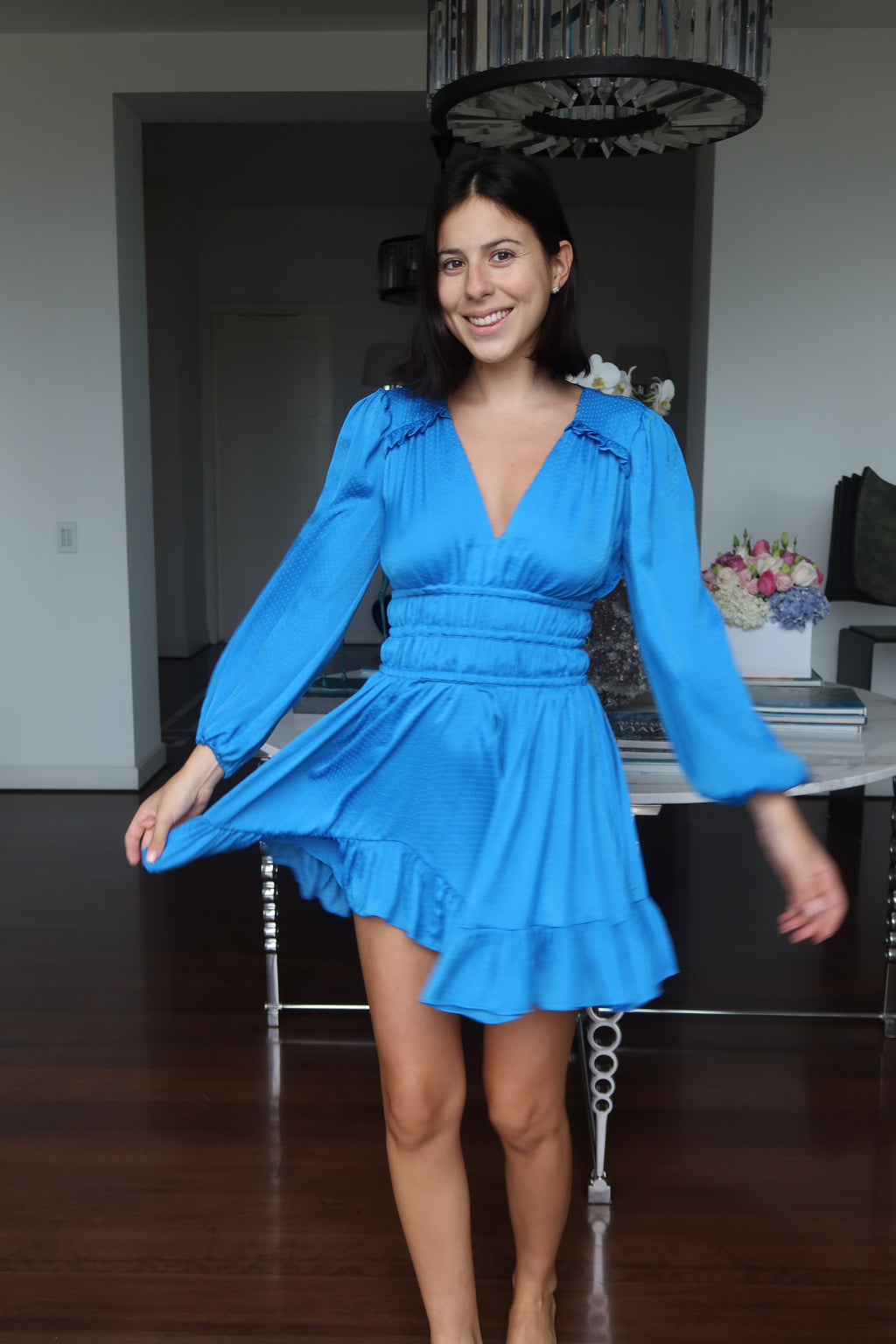 Maje Blue Ruched Mini Dress
