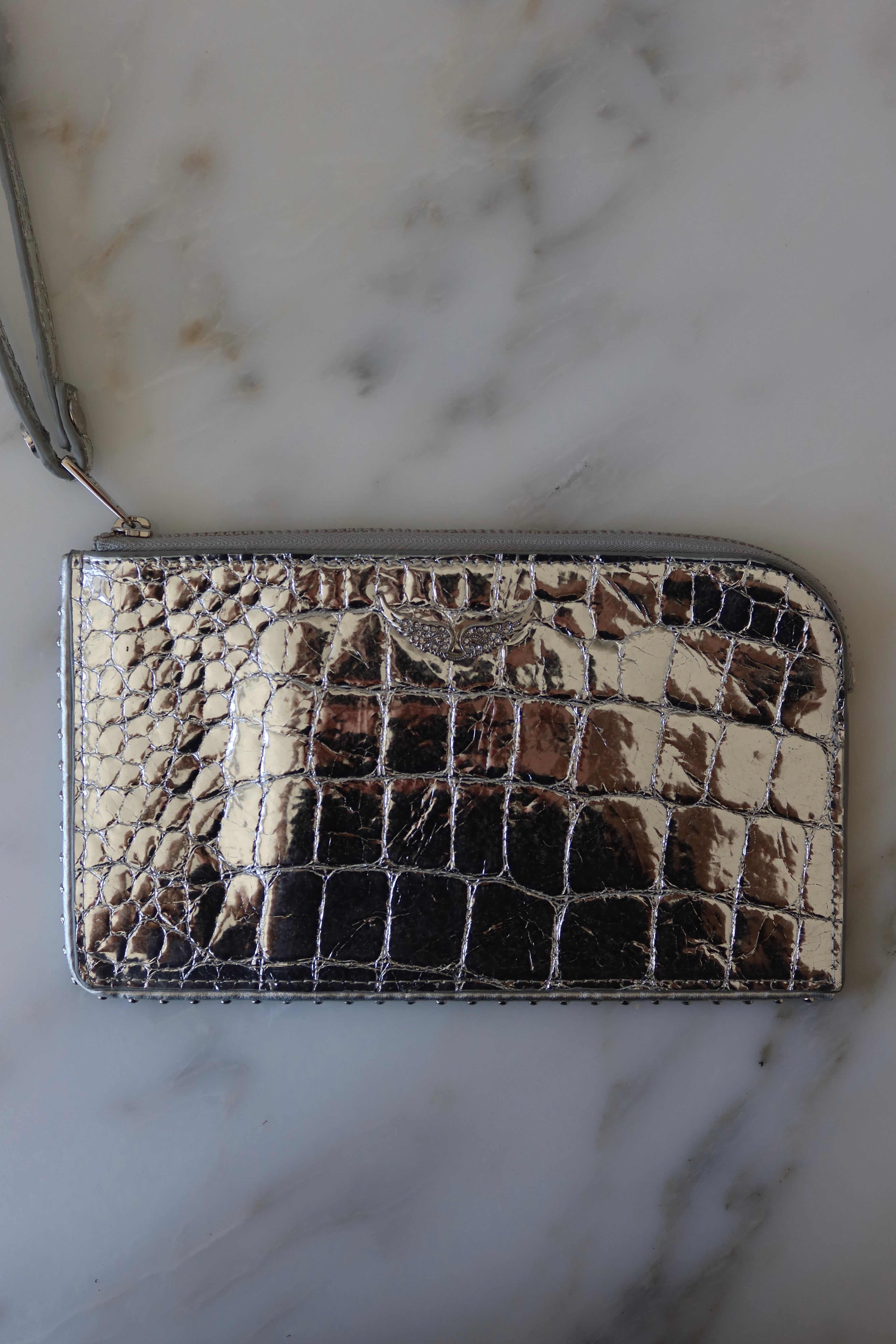 Clutch Zadig & Voltaire Plateado Efecto Cocodrilo