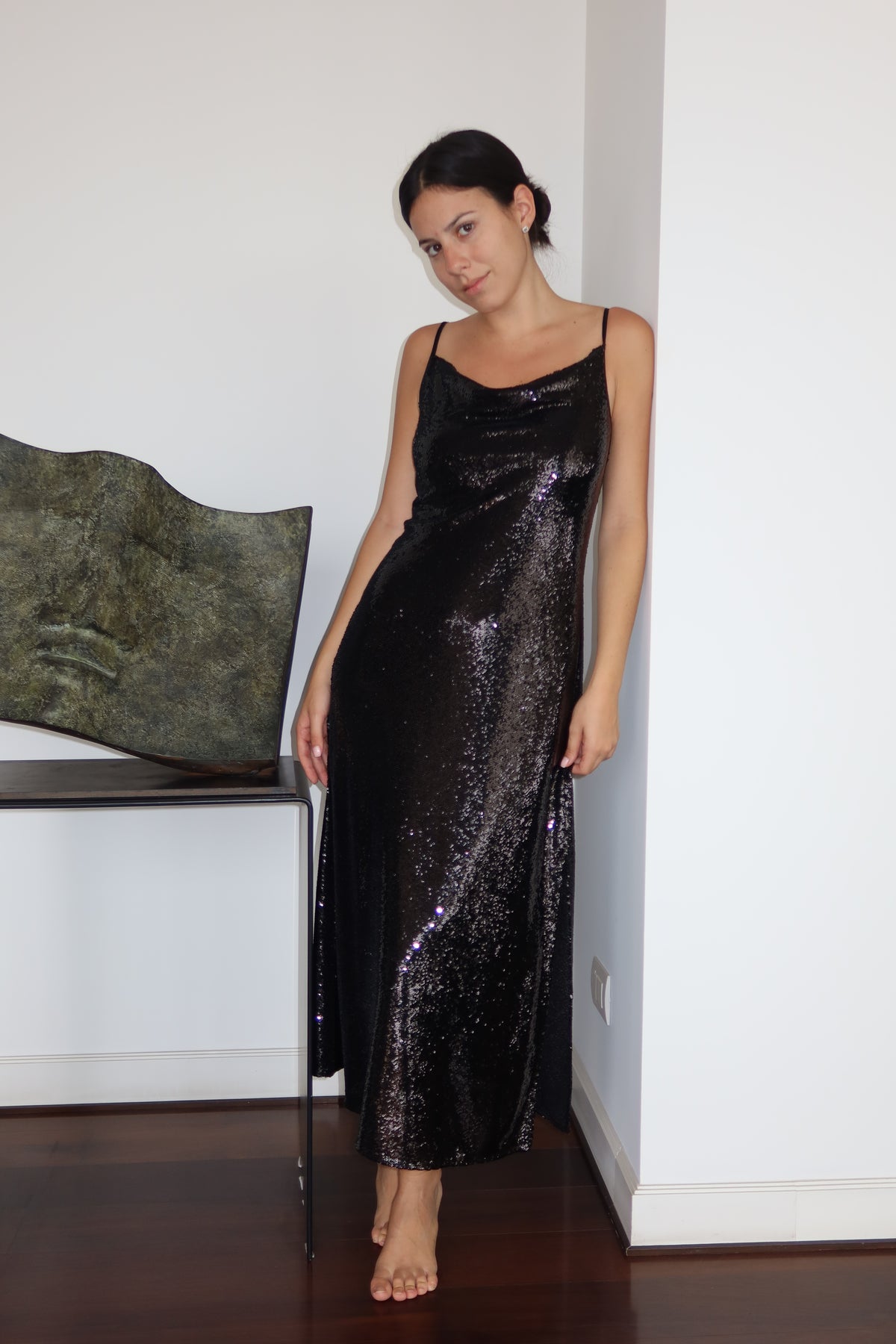AllSaints Black Sequin Maxi Dress