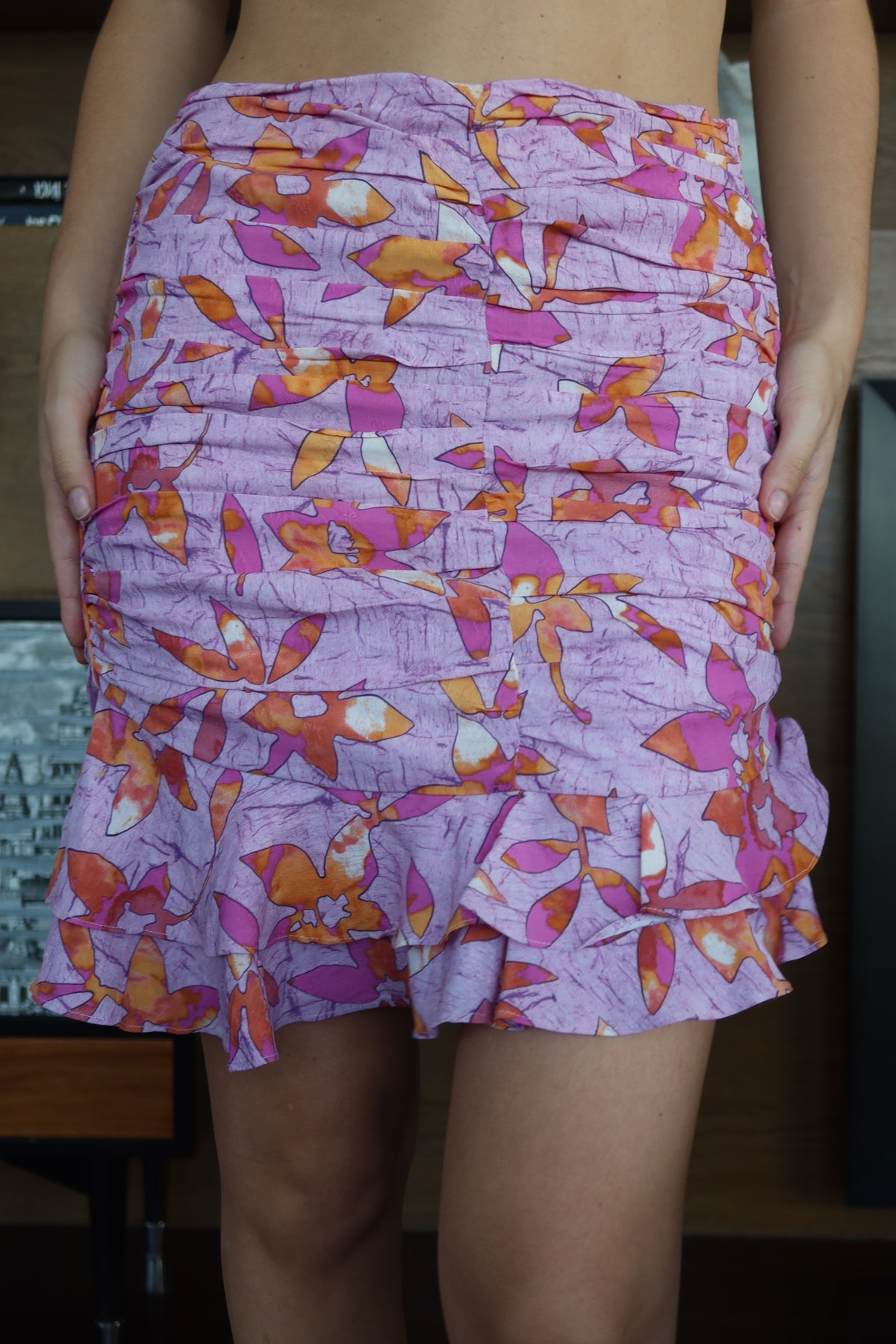 Isabel Marant Pink & Orange Floral Ruched Mini Skirt