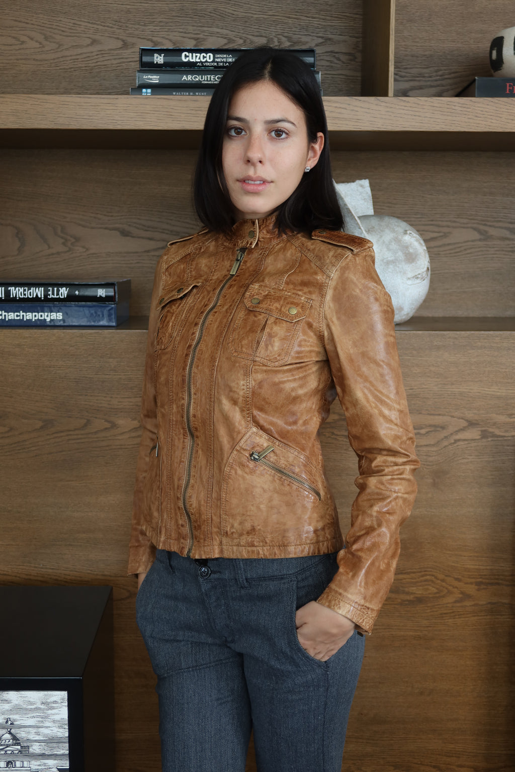 Michael Kors Tan Leather Moto Jacket