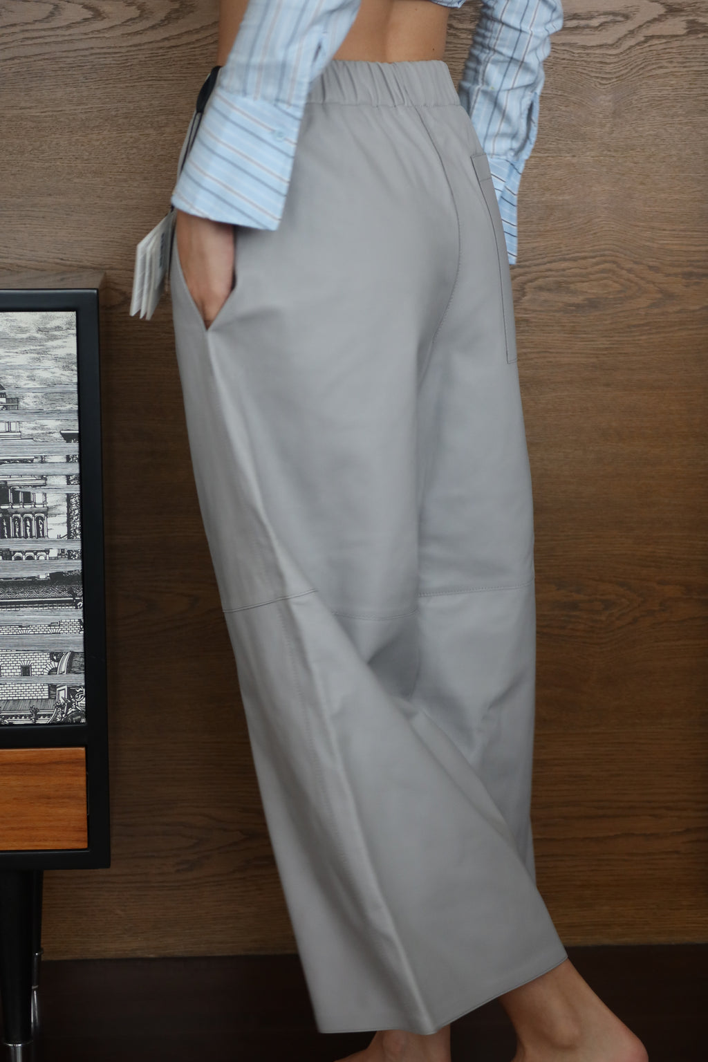 Loewe Grey Leather Wide-Leg Pants