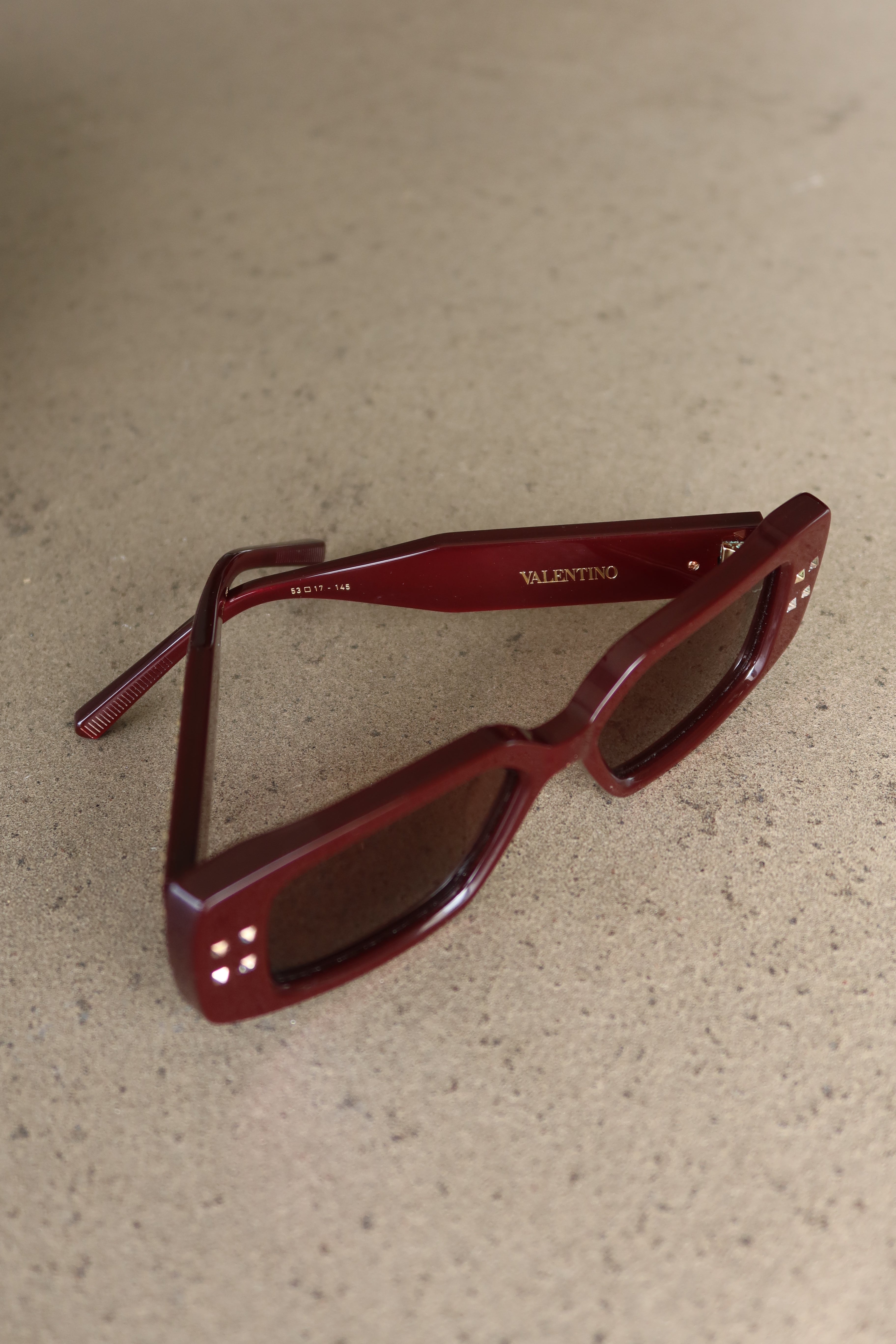 Valentino Glossy Burgundy Rectangular Sunglasses