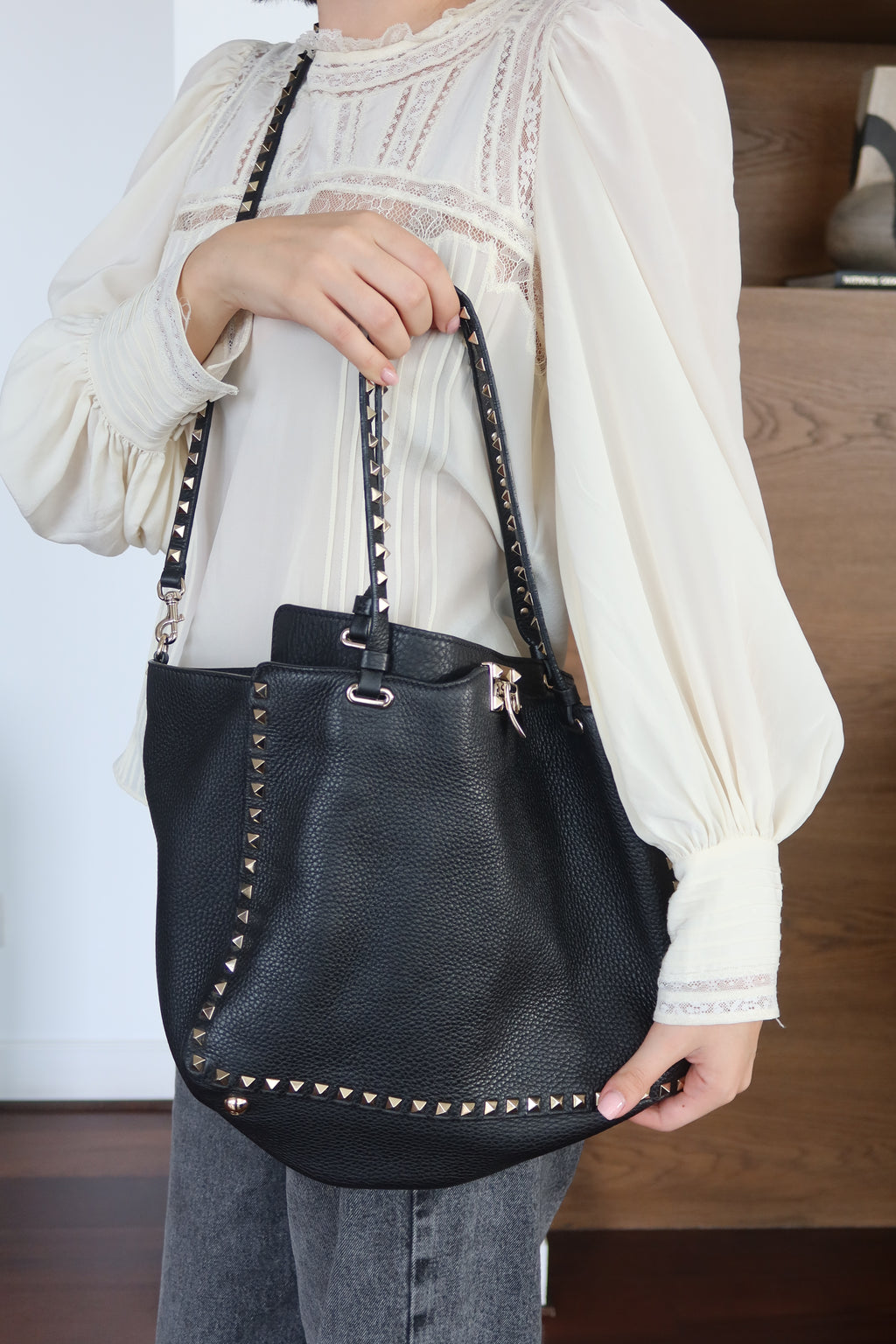 Valentino Black Rockstud Tote Bag
