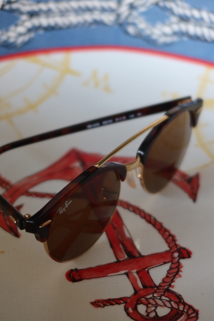 Ray-Ban Brown & Gold Clubround Sunglasses