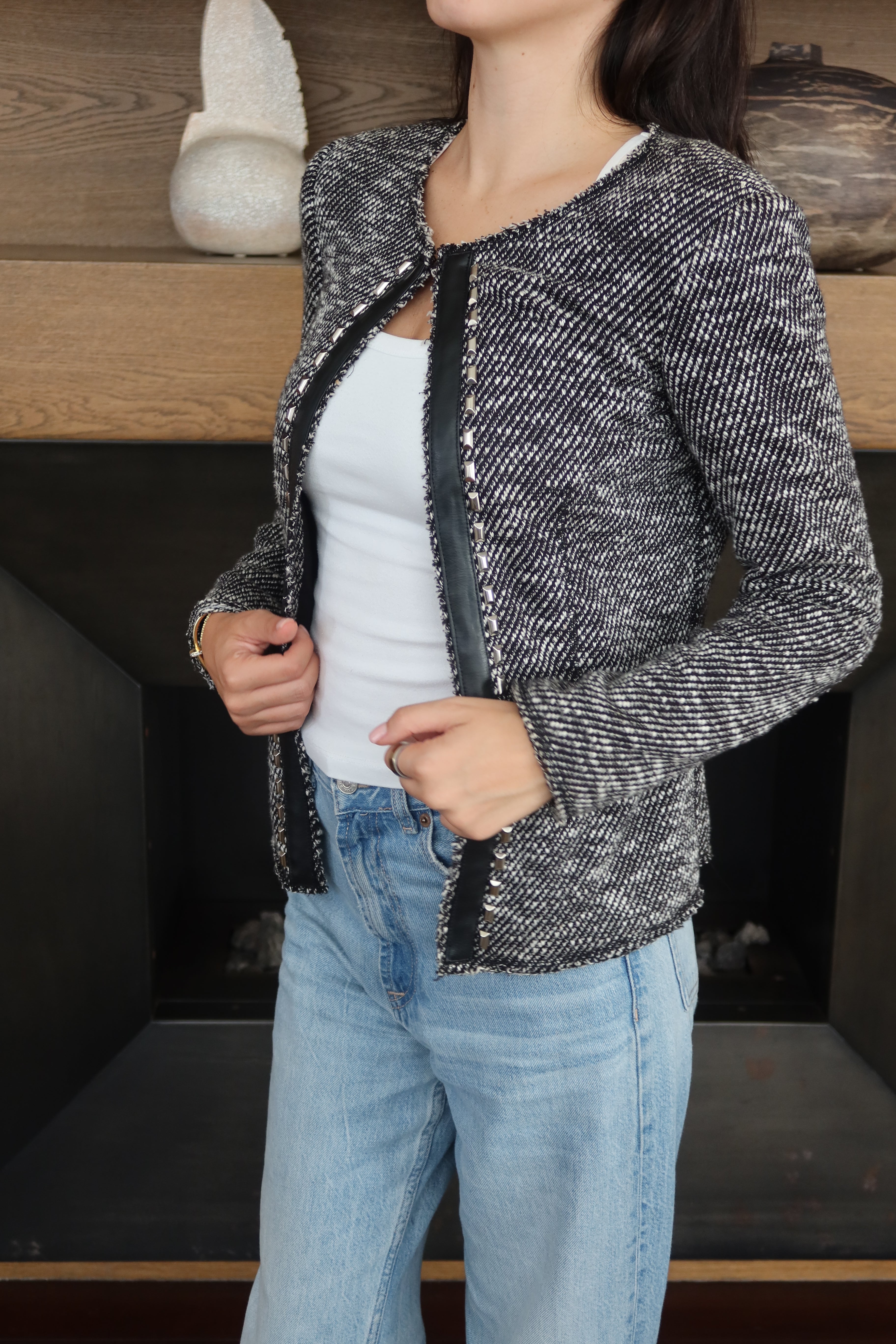 Cache Black & White Tweed Jacket