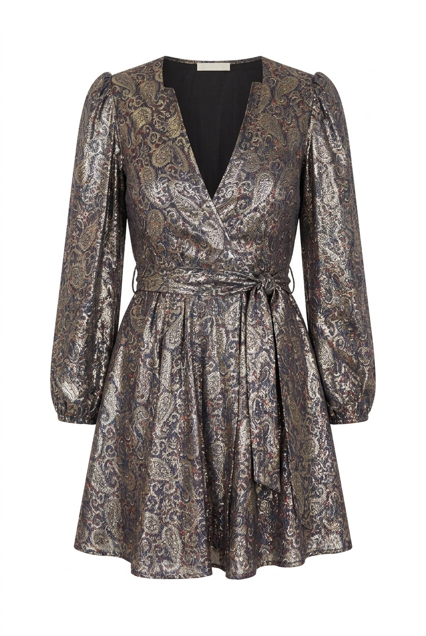 Claudie Pierlot Vestido Mini Cruzado Metálico