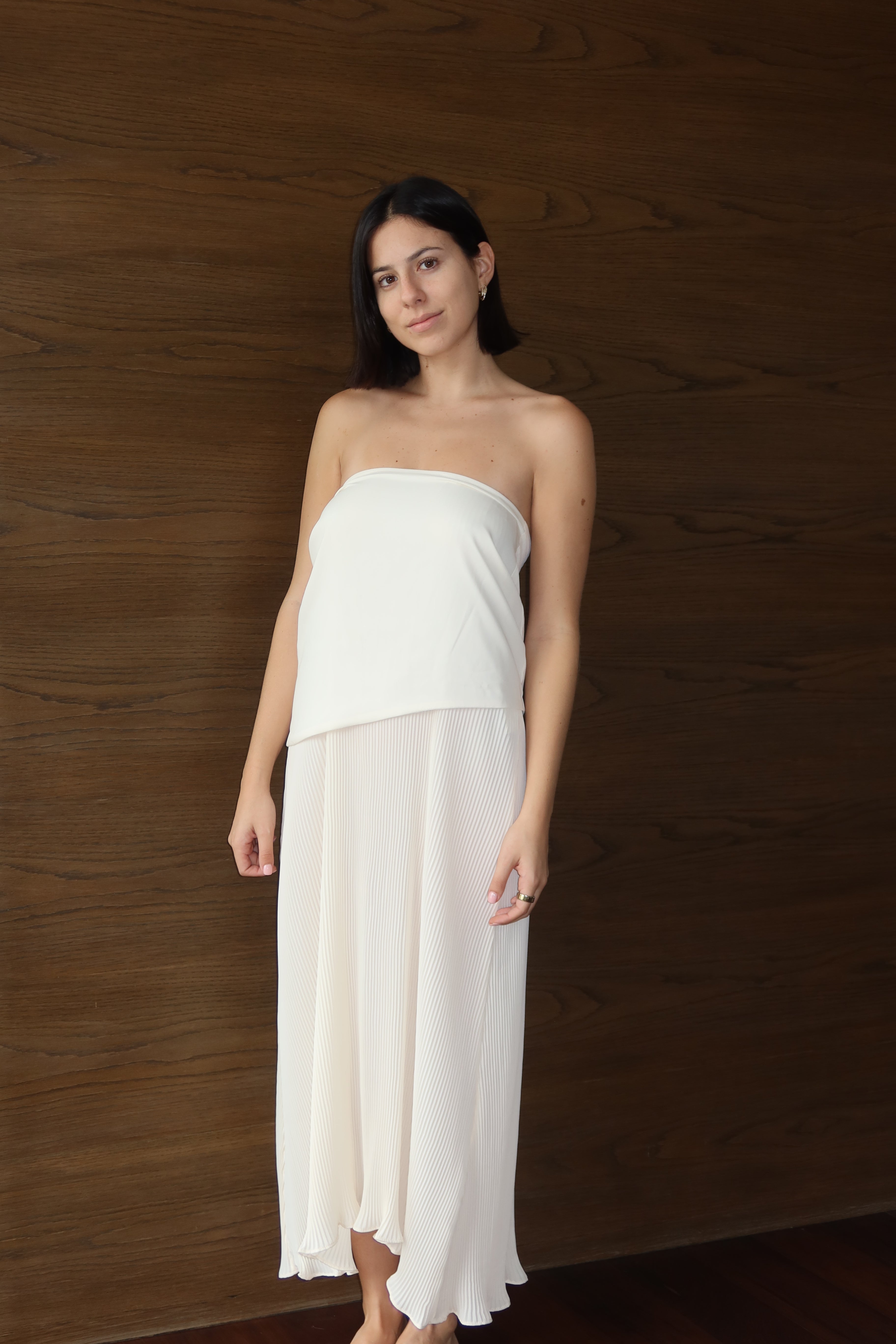 Vestido Blanco Plisado Sin Tirantes de Baobab