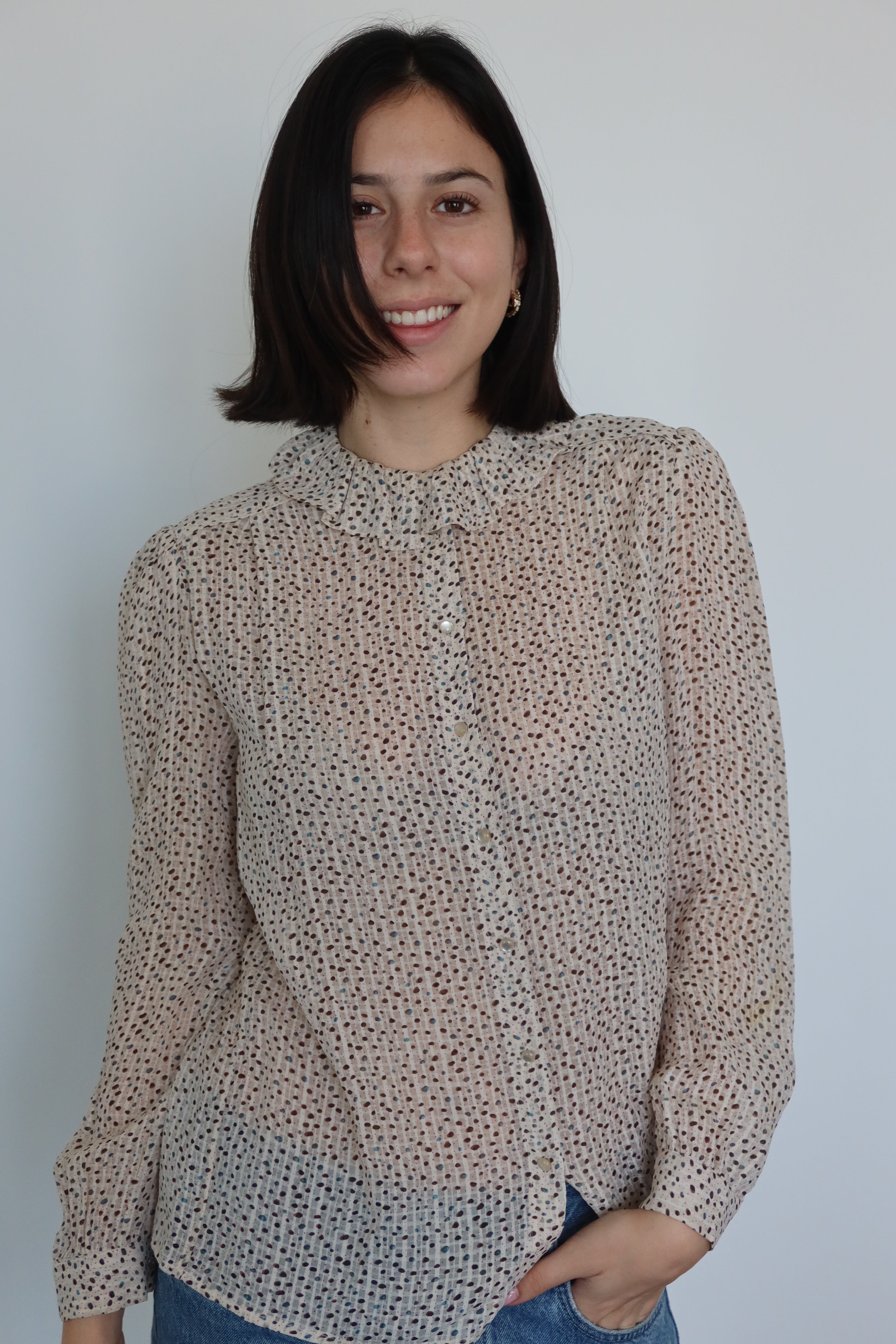 Blusa Estampada con Cuello Volante de ba&sh 