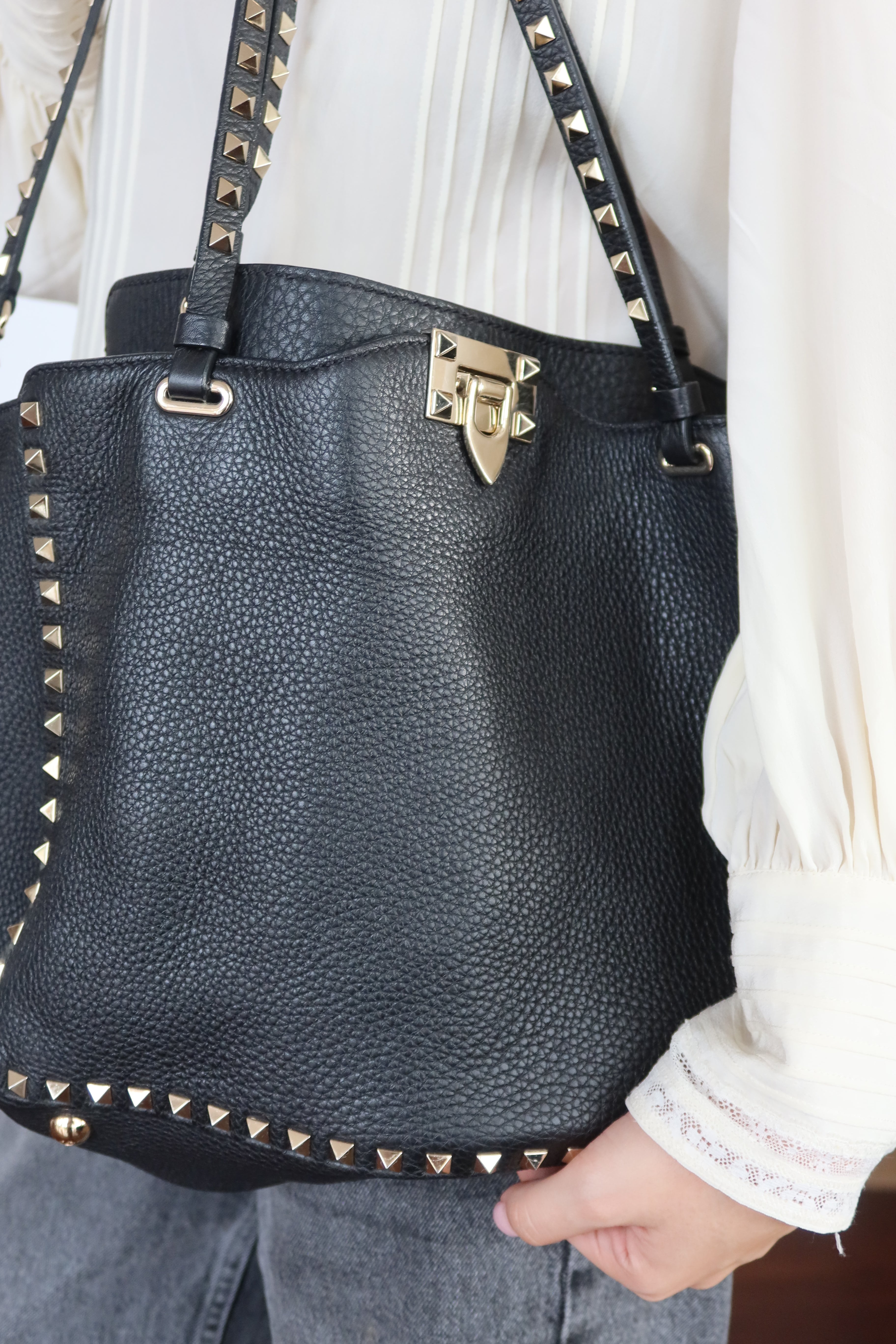 Valentino Black Rockstud Tote Bag