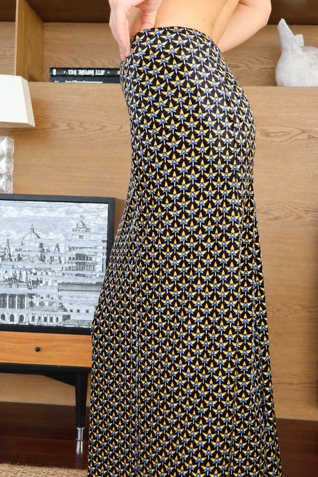 Paco Rabanne Blue & Yellow Floral Print Maxi Skirt