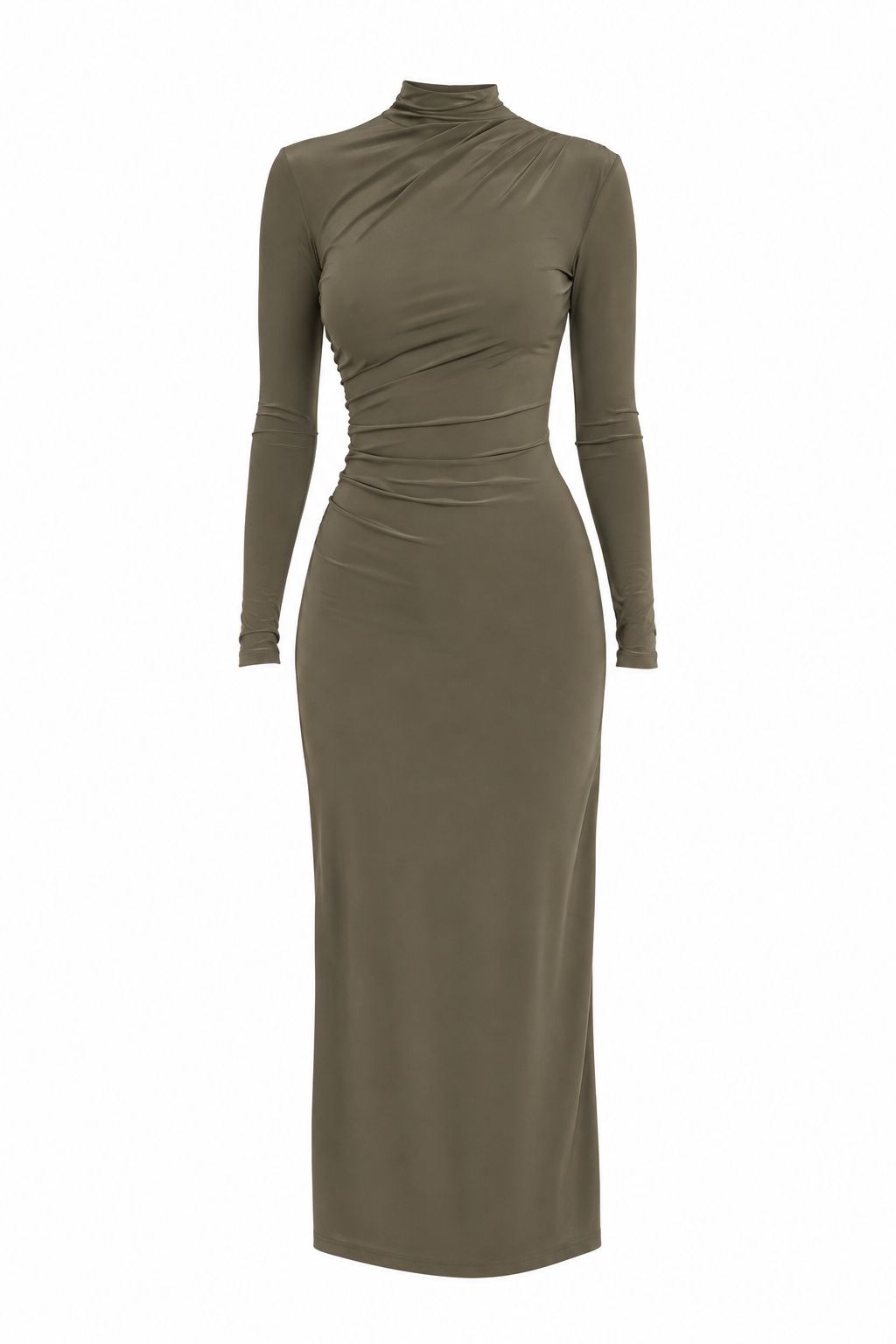 Aritzia Olive High-Neck Maxi Dress