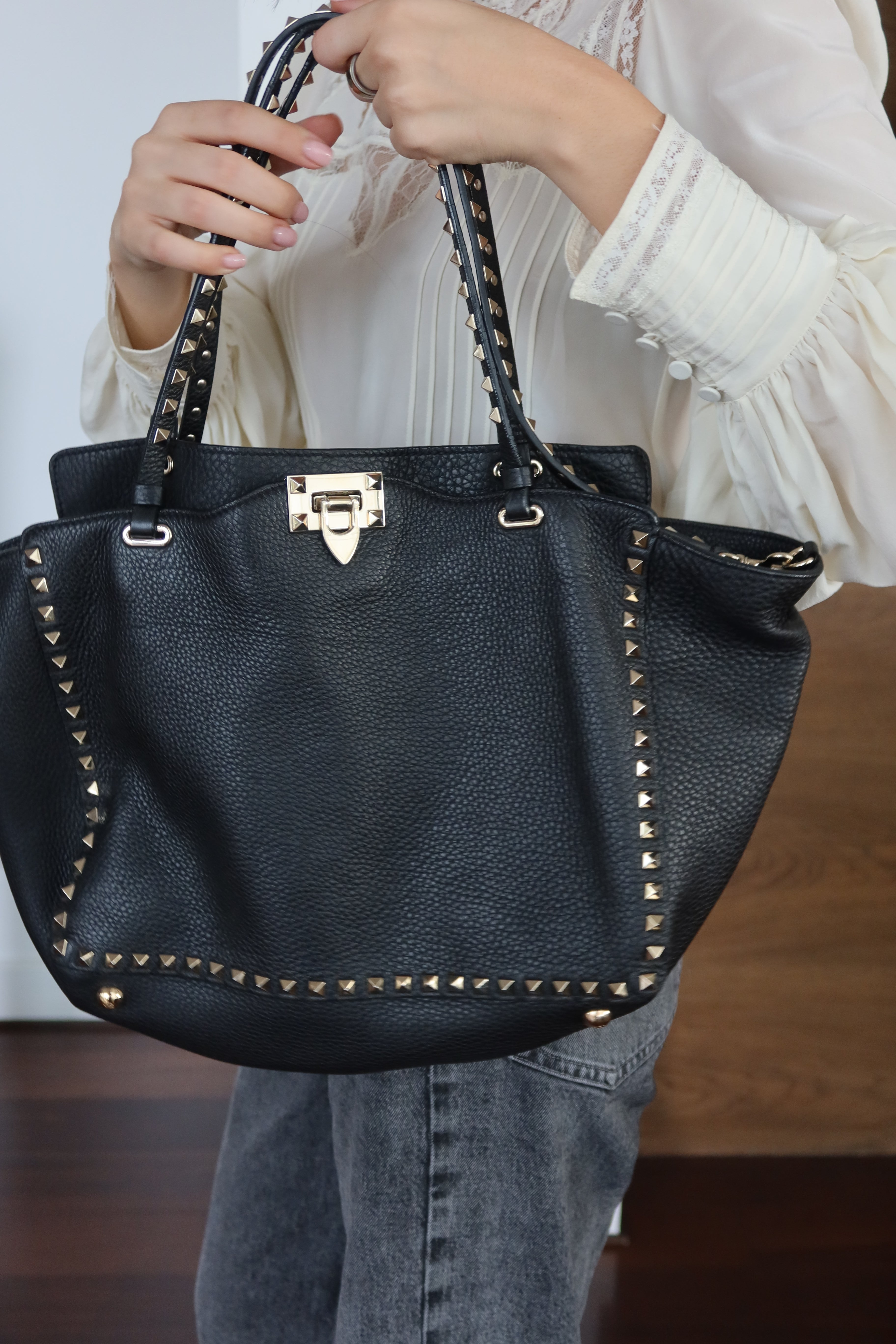 Valentino Black Rockstud Tote Bag