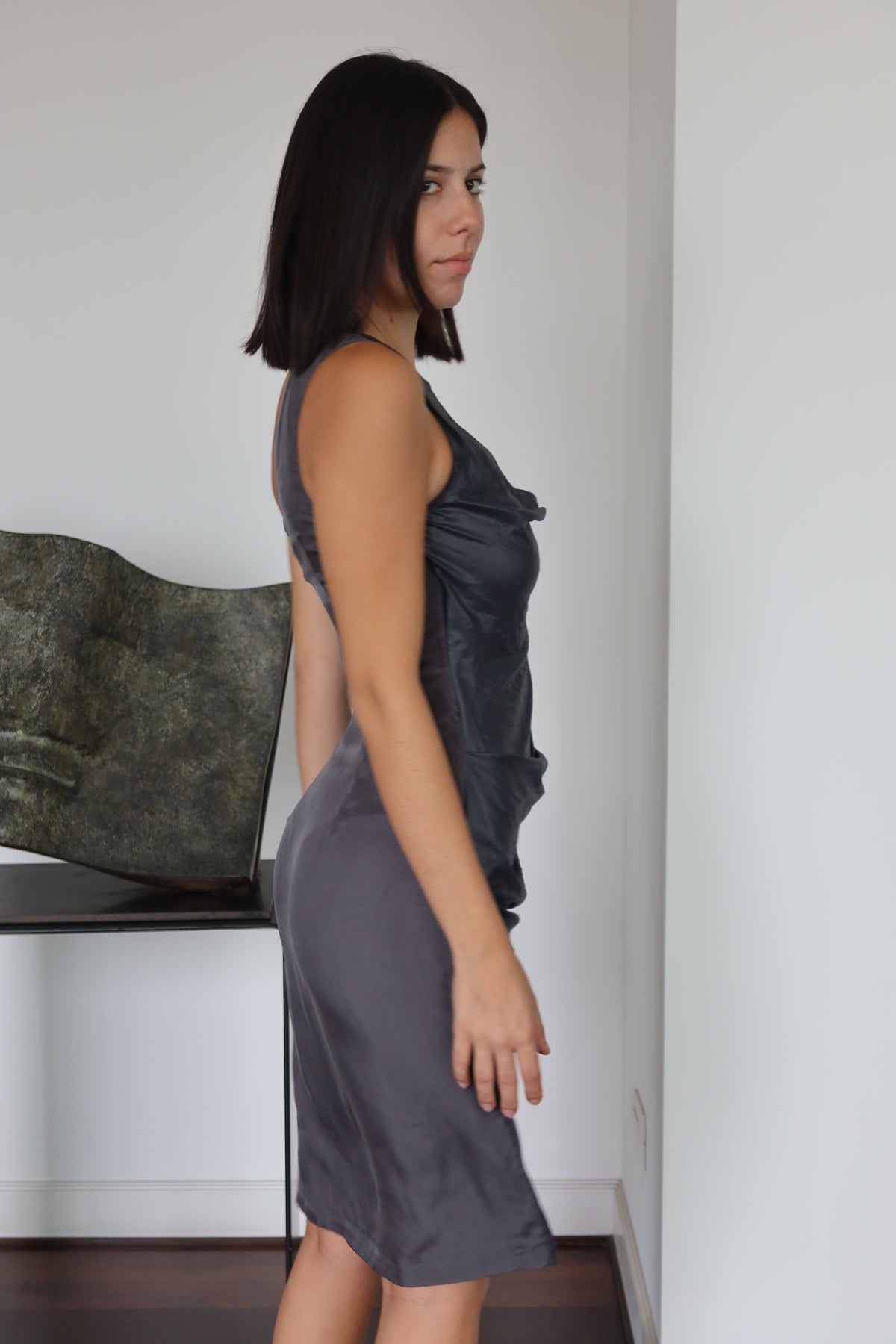 AllSaints One-Shoulder Draped Midi Dress