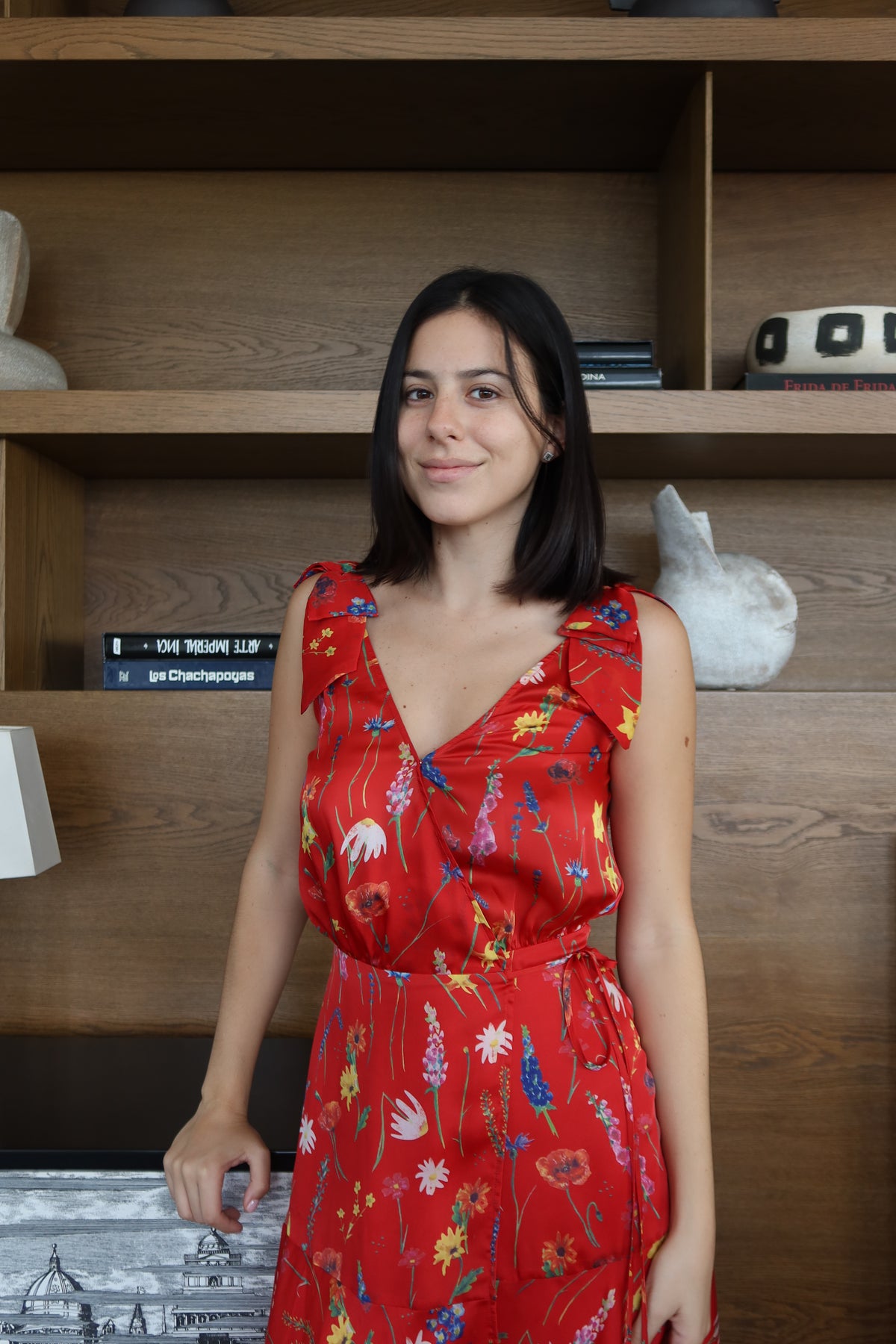 The Kooples Red Floral Print Asymmetric Midi Dress
