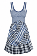 portmax Vestido Azul de Cuadros con Diseño Patchwork
